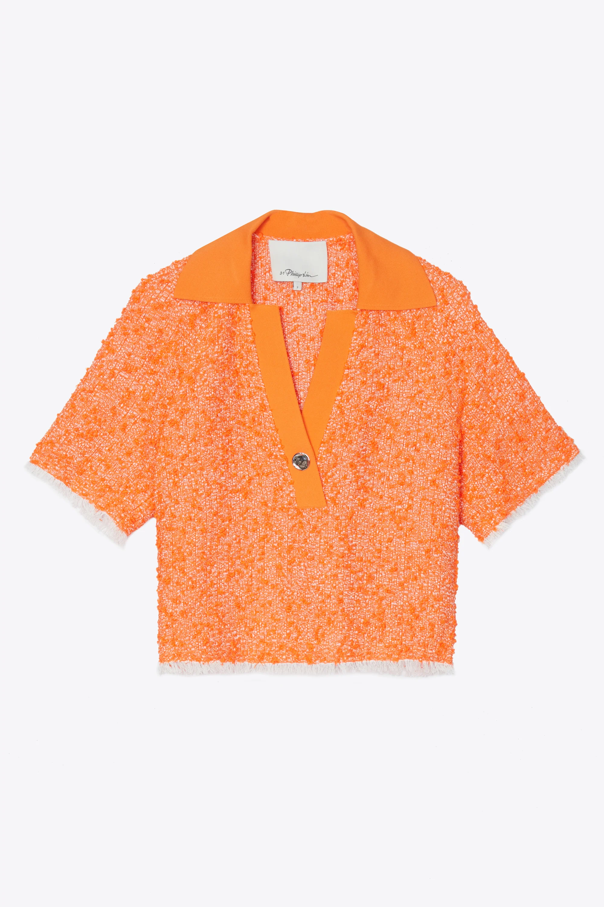 Short Sleeve Rib Collar Spring Tweed Polo Top