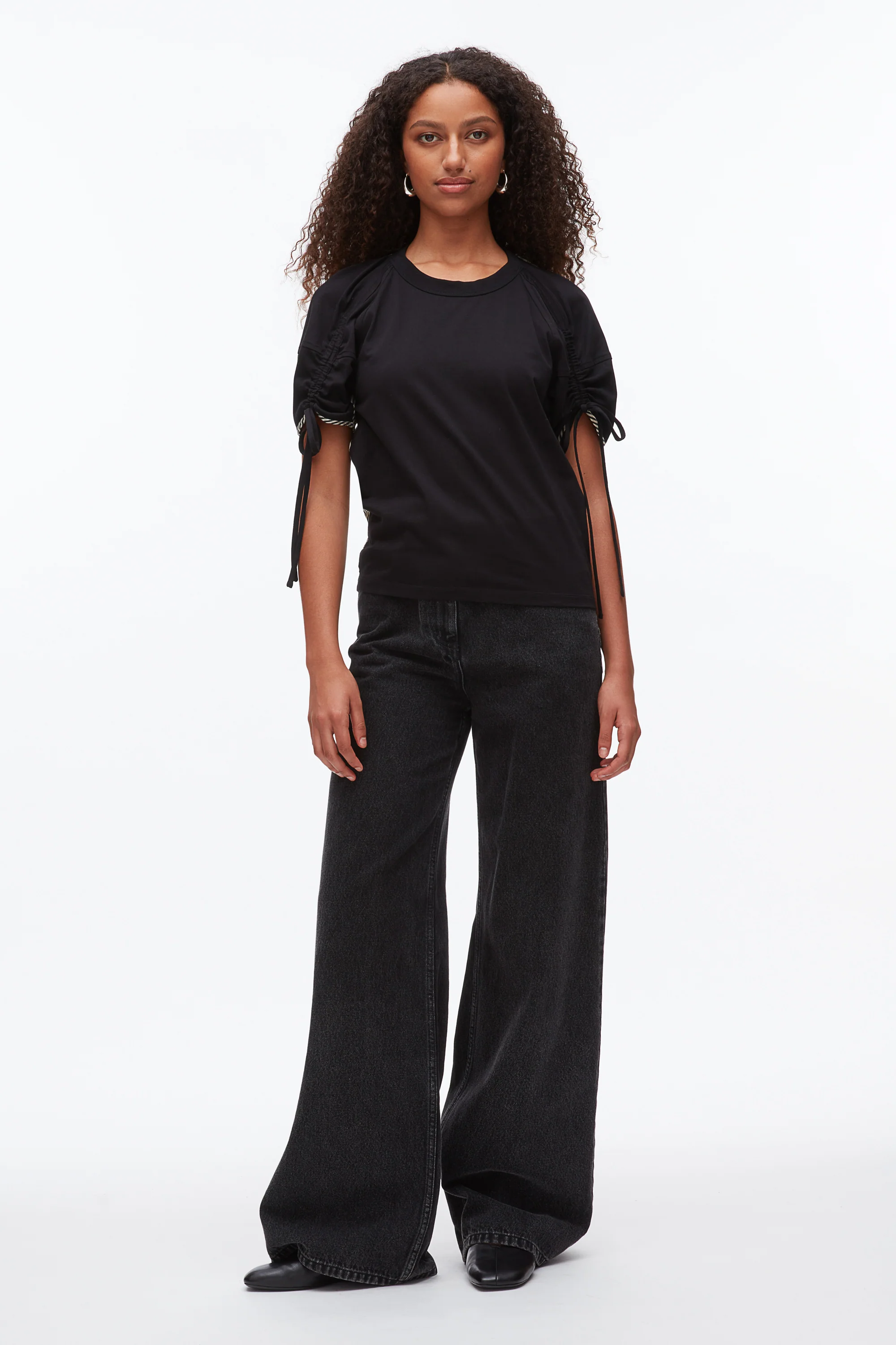 Ruched T-Shirt with Poplin Back