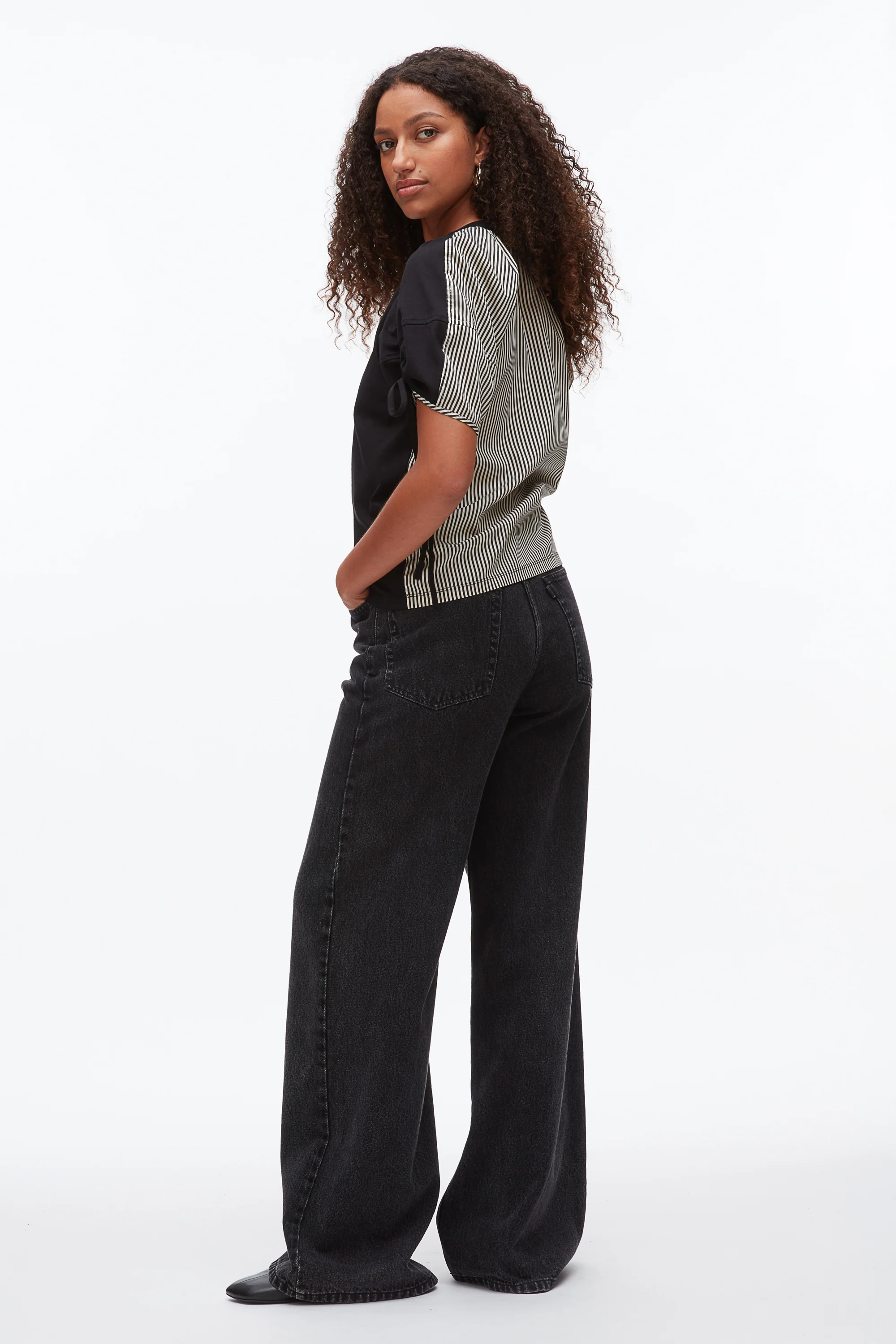 Ruched T-Shirt with Poplin Back - Image 2