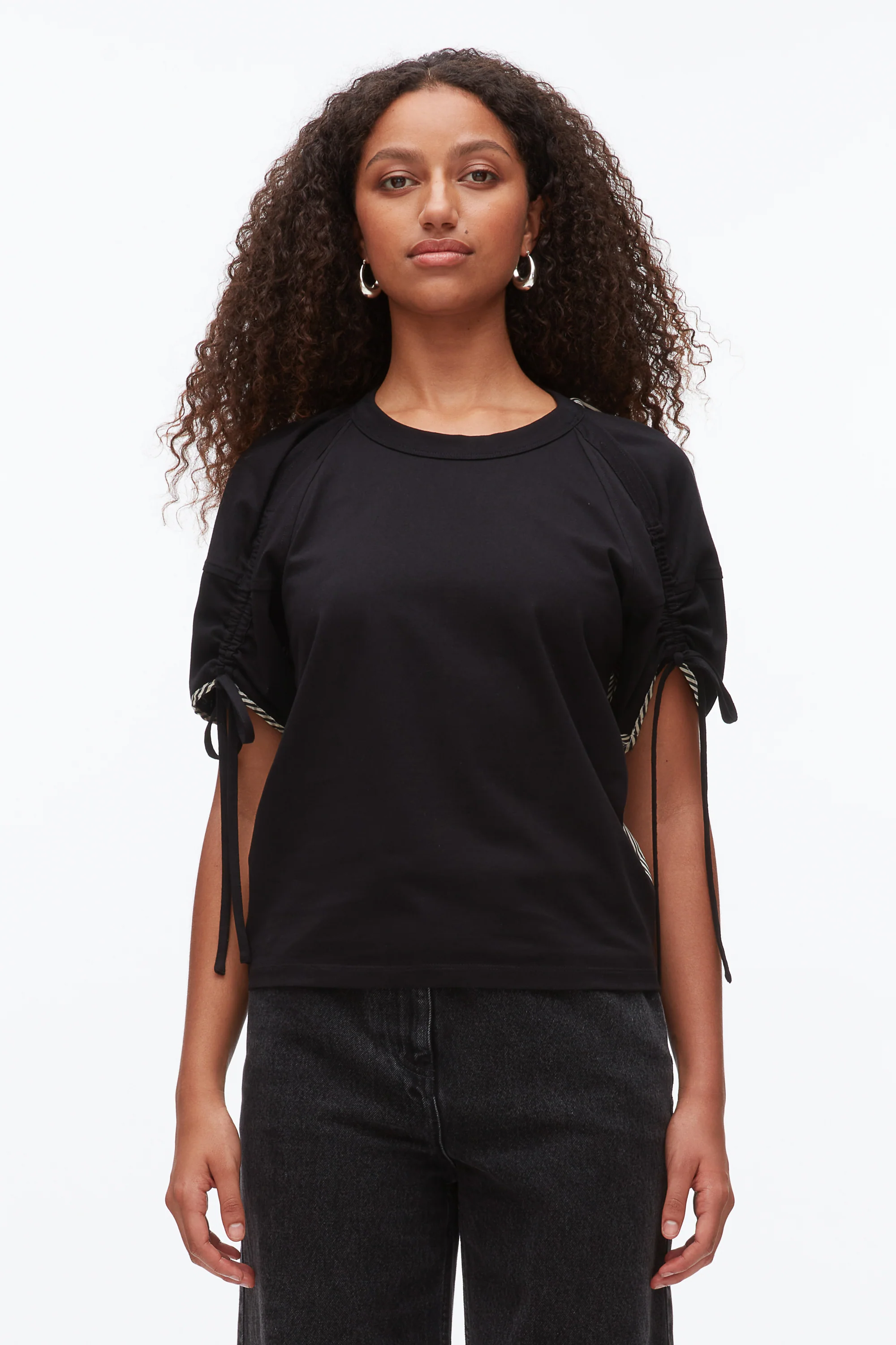Ruched T-Shirt with Poplin Back - Image 3