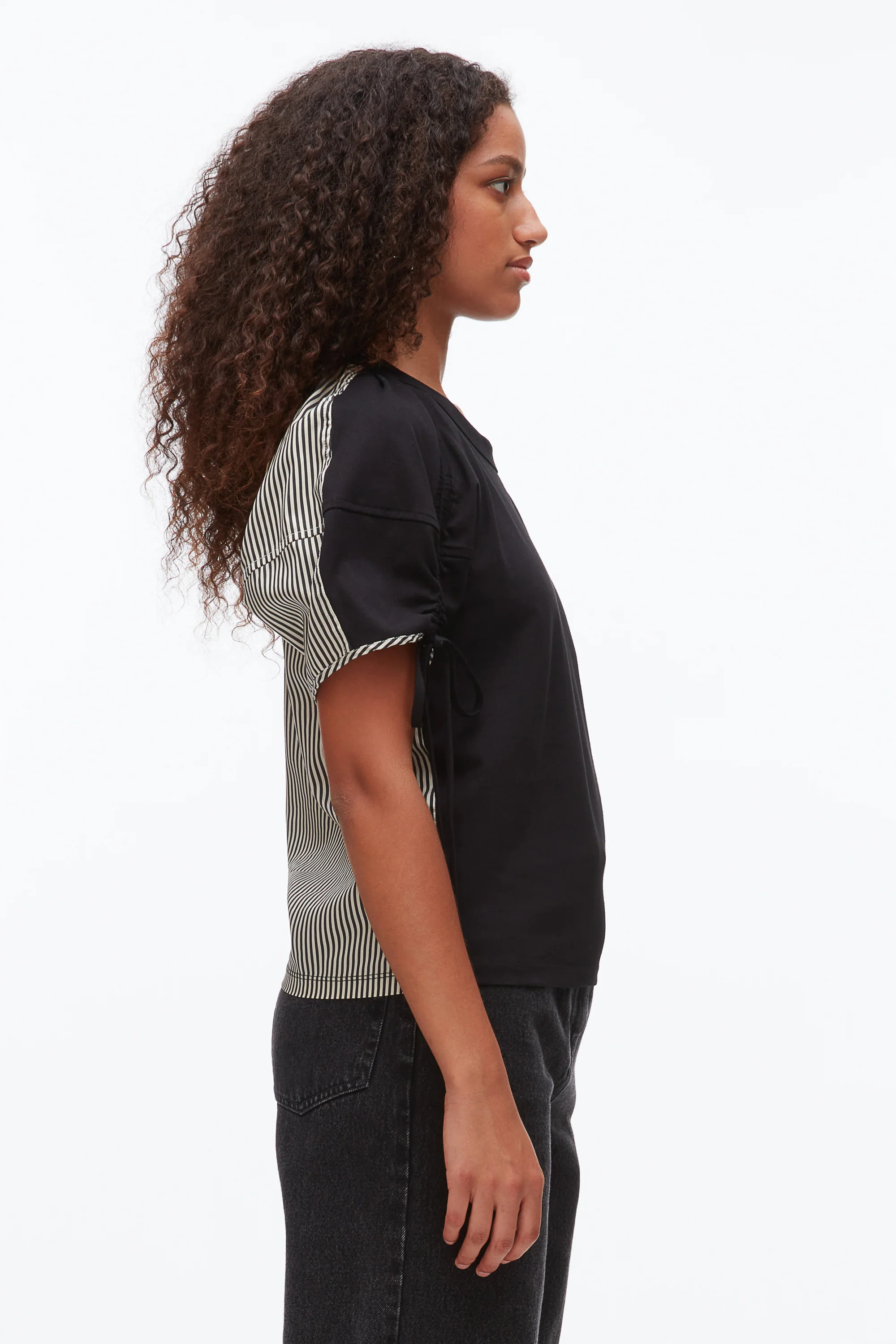 Ruched T-Shirt with Poplin Back - Image 4