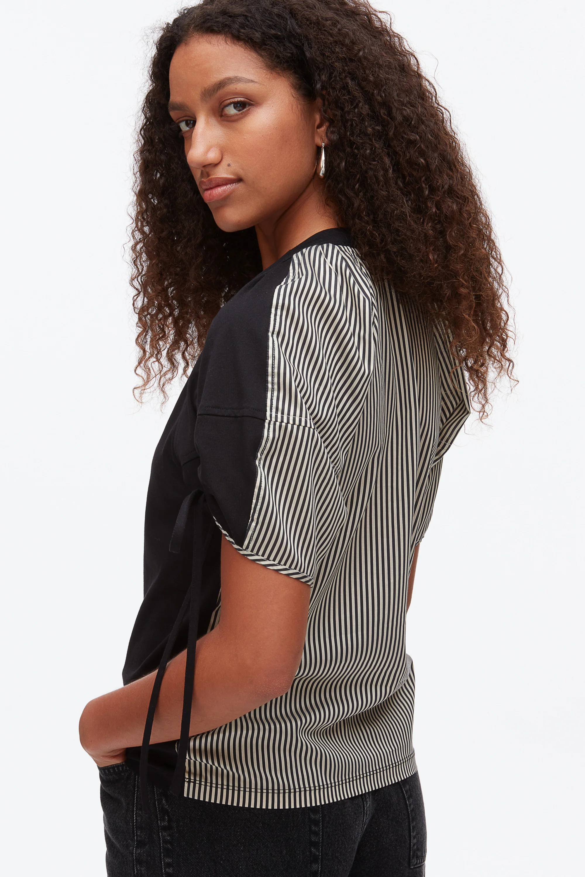 Ruched T-Shirt with Poplin Back - Image 6