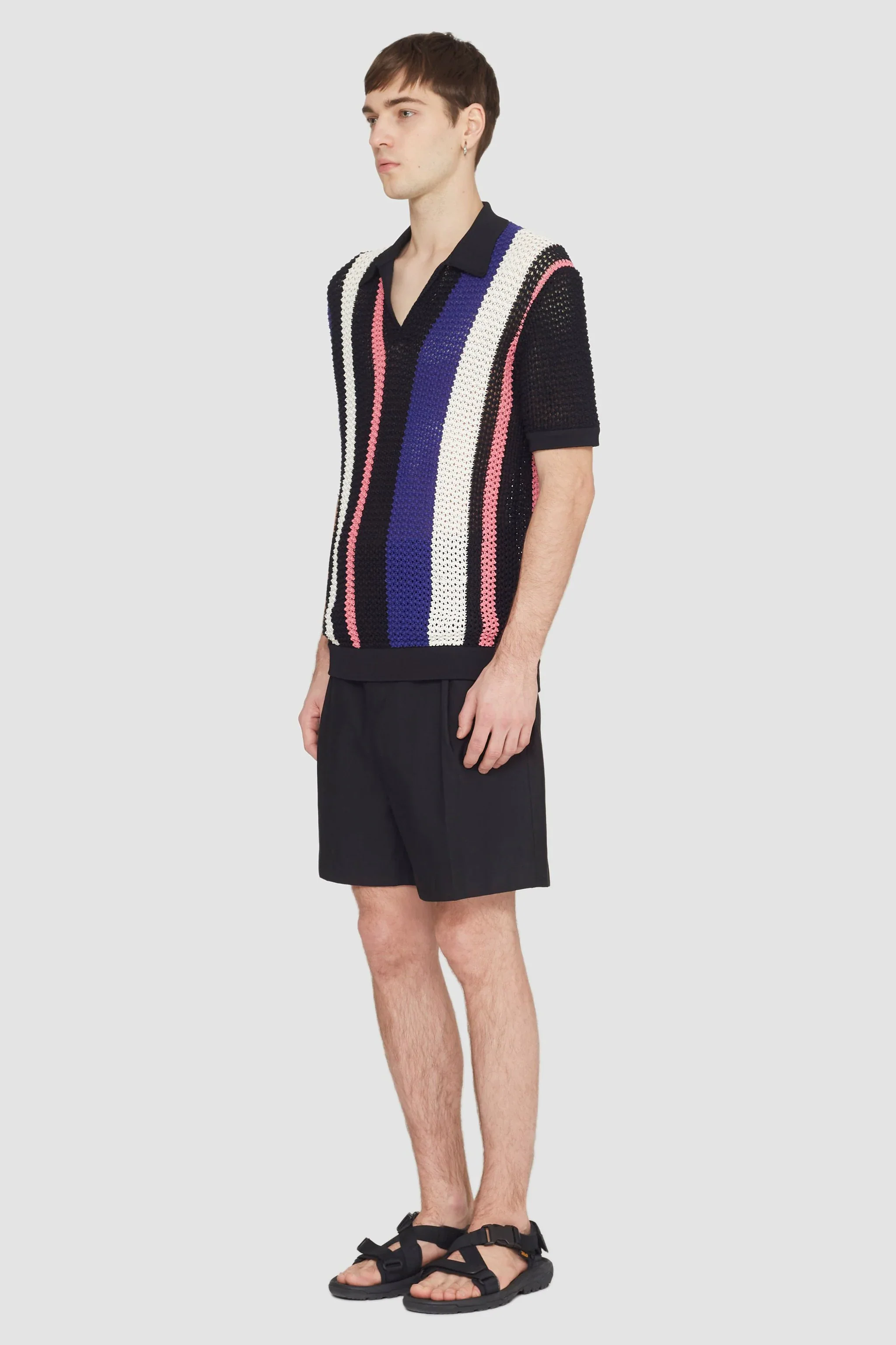 Short Sleeve Stripe Pointelle Polo Shirt - Image 3