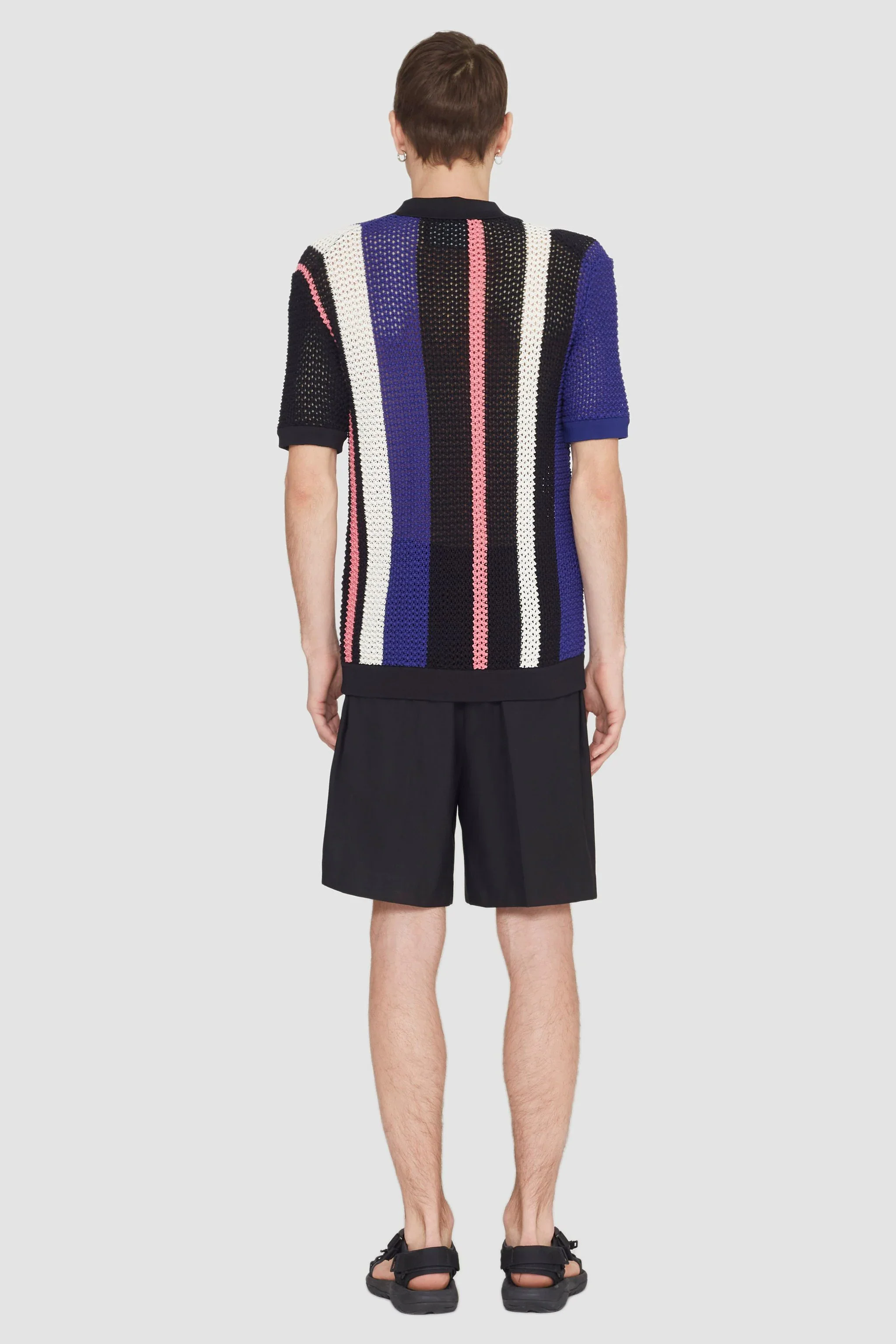 Short Sleeve Stripe Pointelle Polo Shirt - Image 4