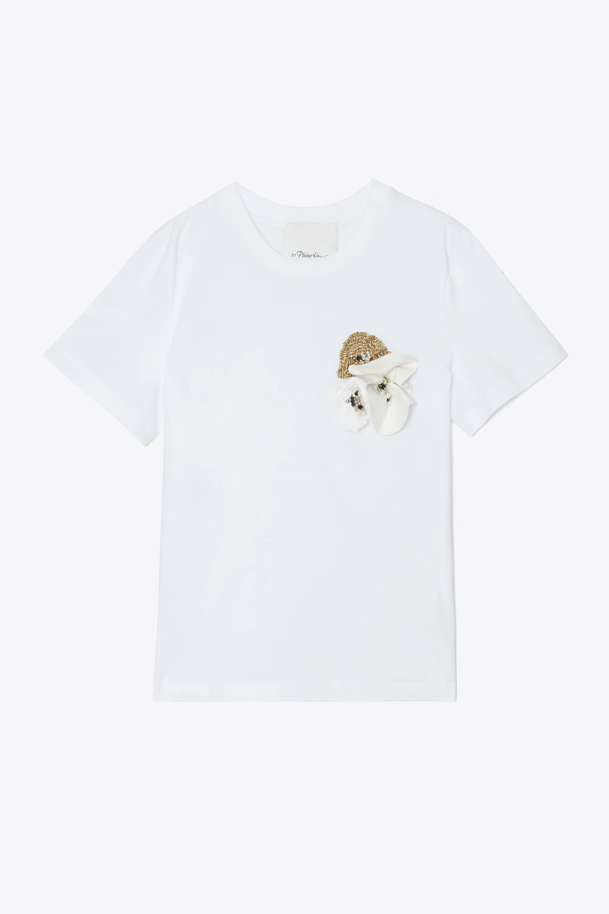 Short Sleeve T-Shirt With Mixed Media Flower Embroidery