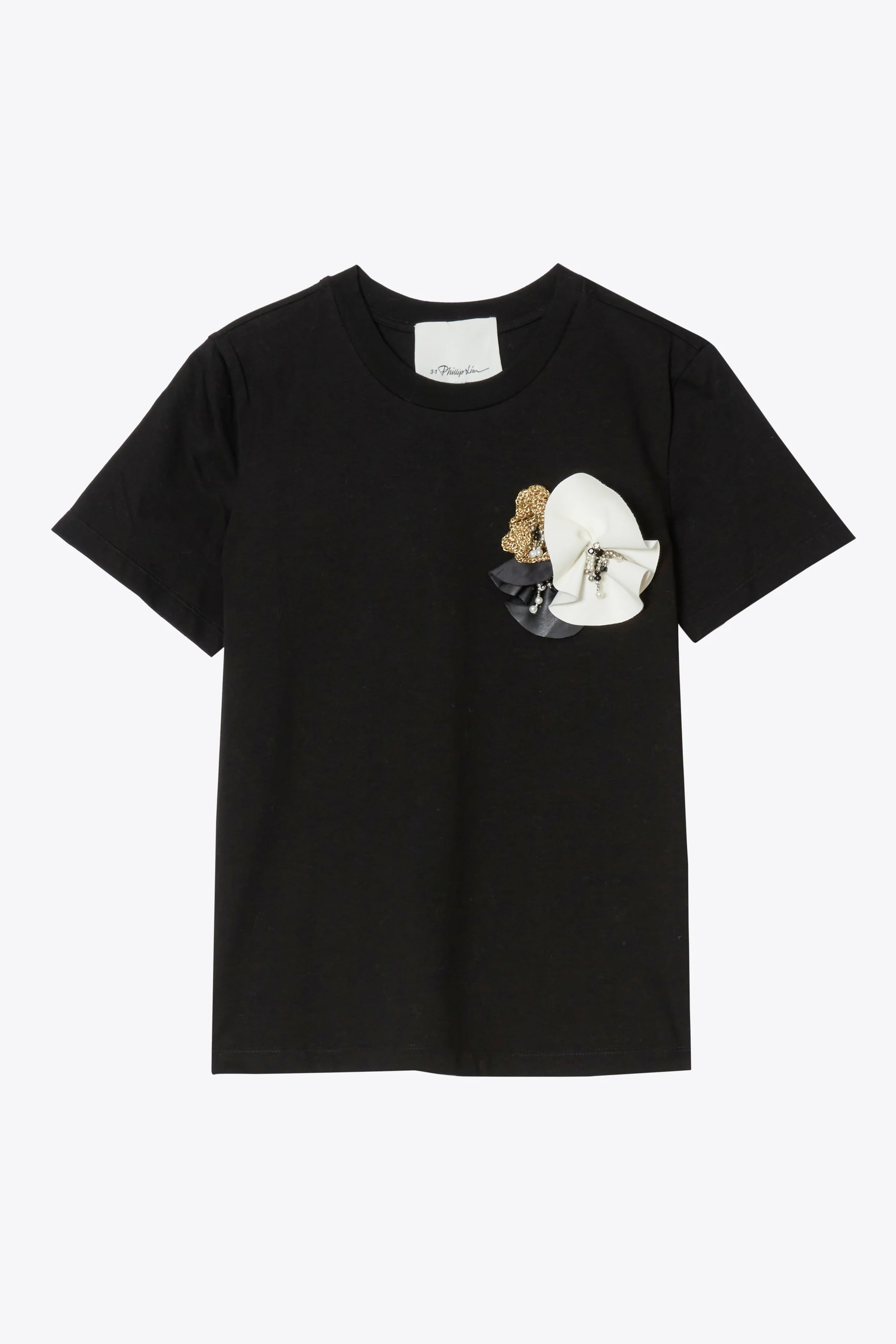 Short Sleeve T-Shirt With Mixed Media Flower Embroidery - Image 2