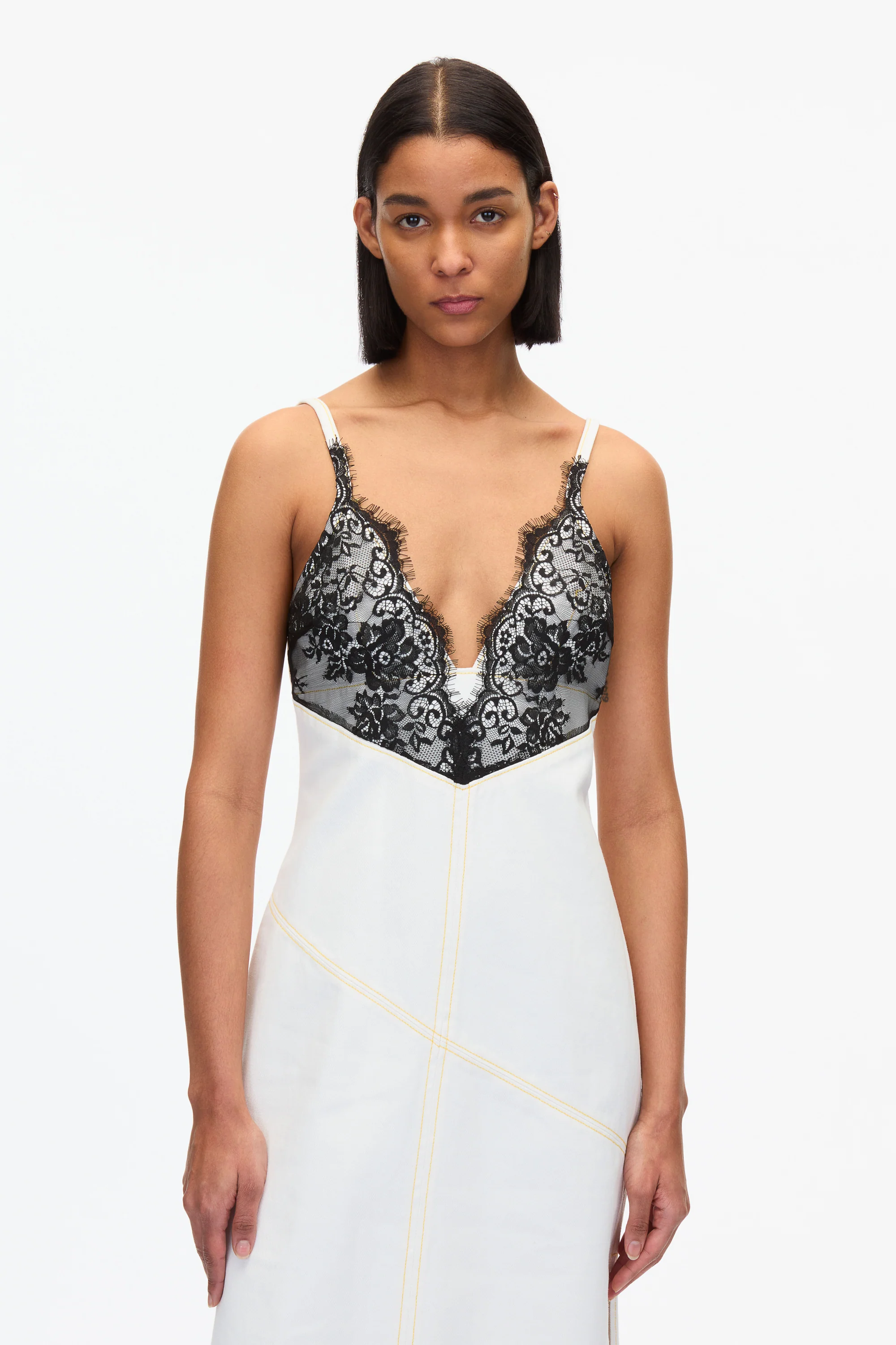 Stonewashed Denim Slip Dress With Lace - Image 2