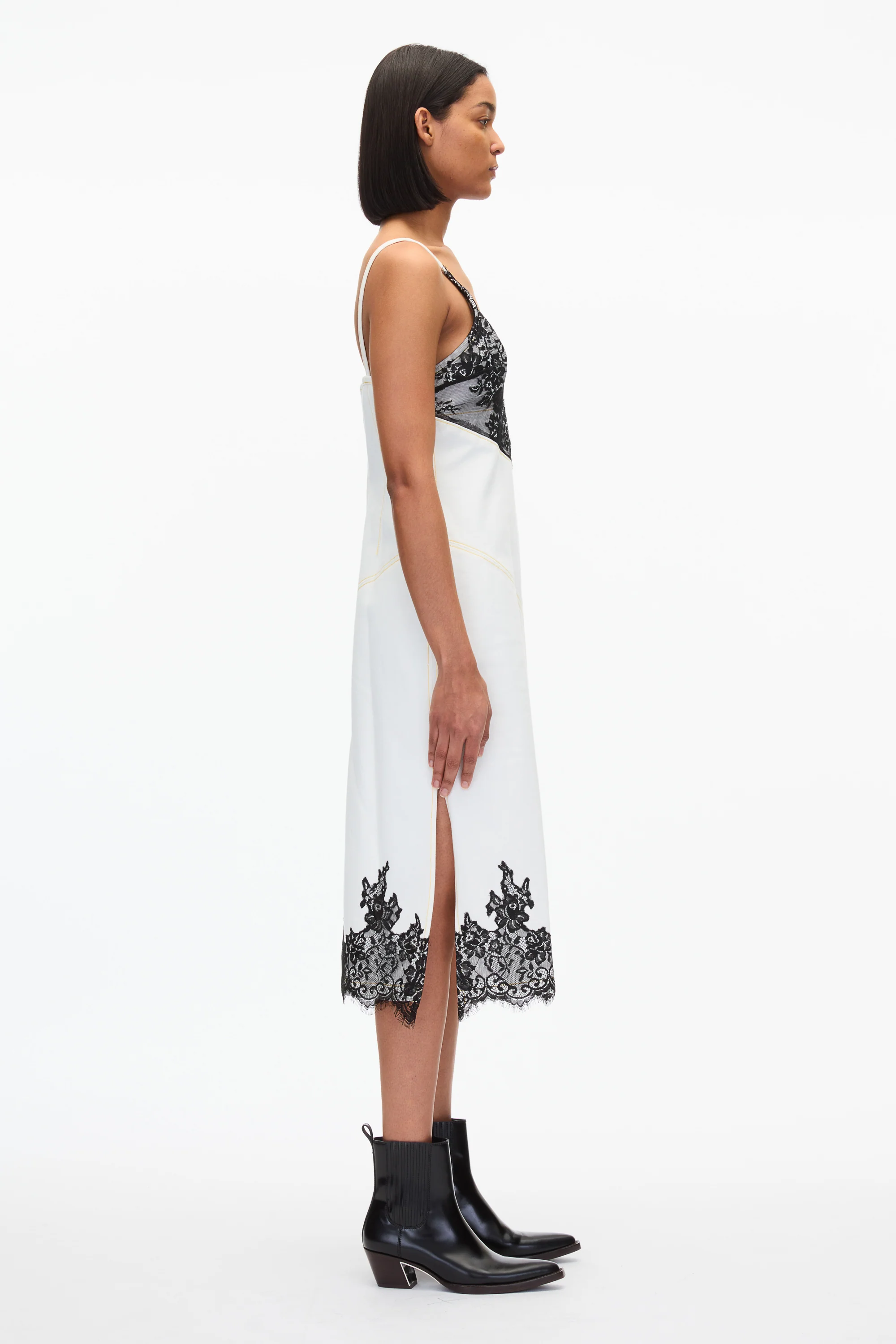 Stonewashed Denim Slip Dress With Lace - Image 3