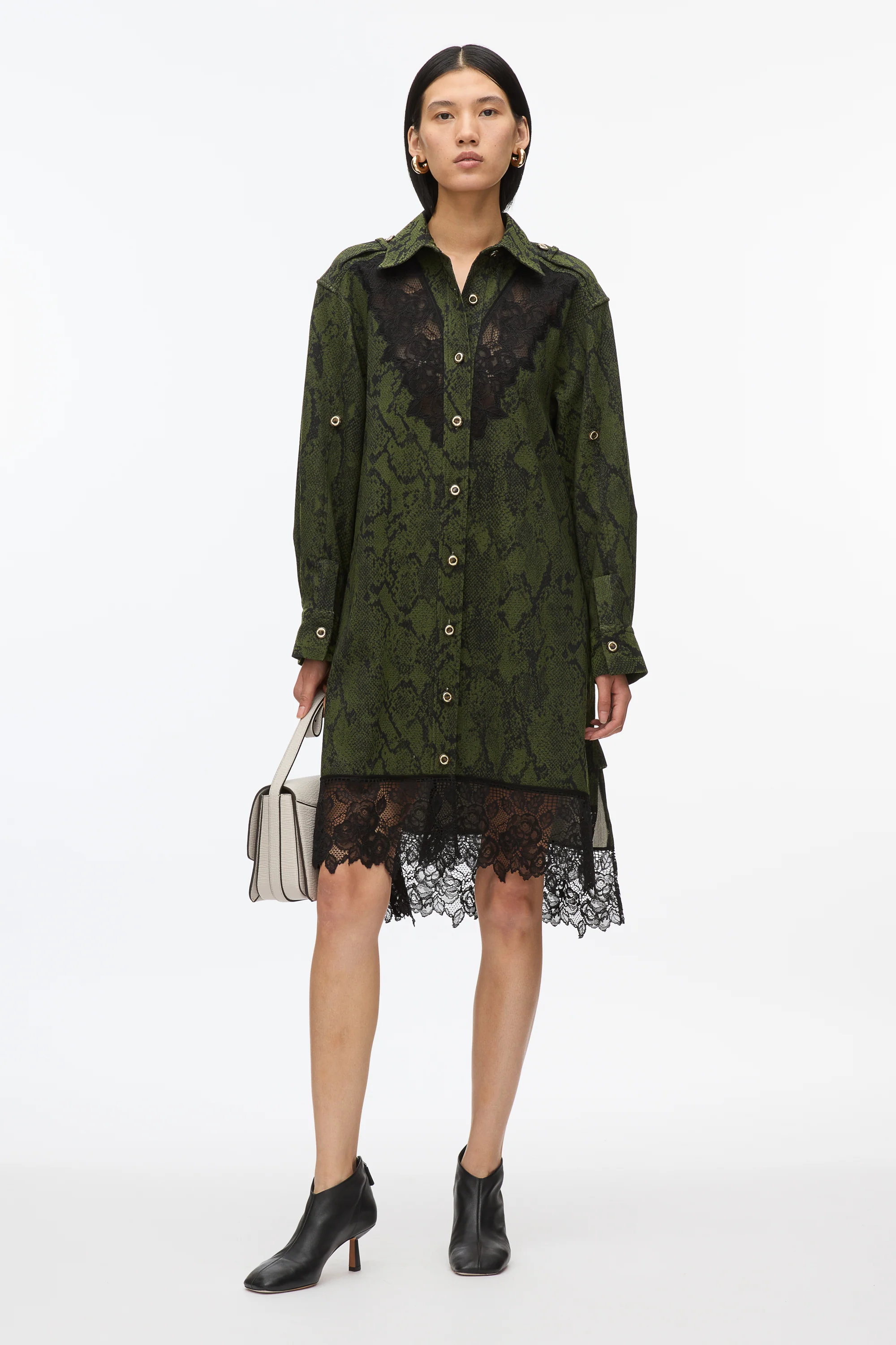 Stretch Snake Shirt Dress with Lace Inlay
