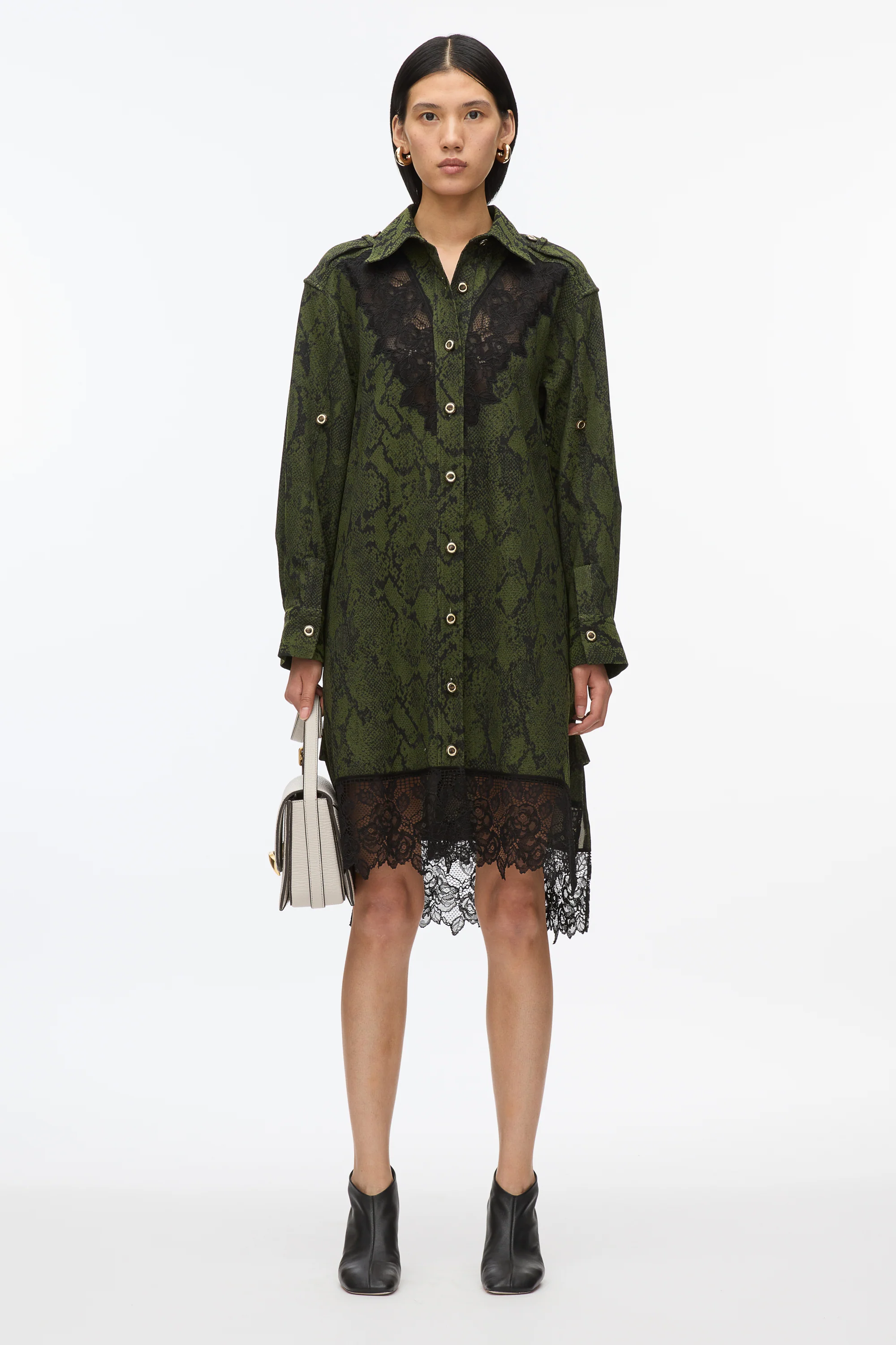 Stretch Snake Shirt Dress with Lace Inlay - Image 2