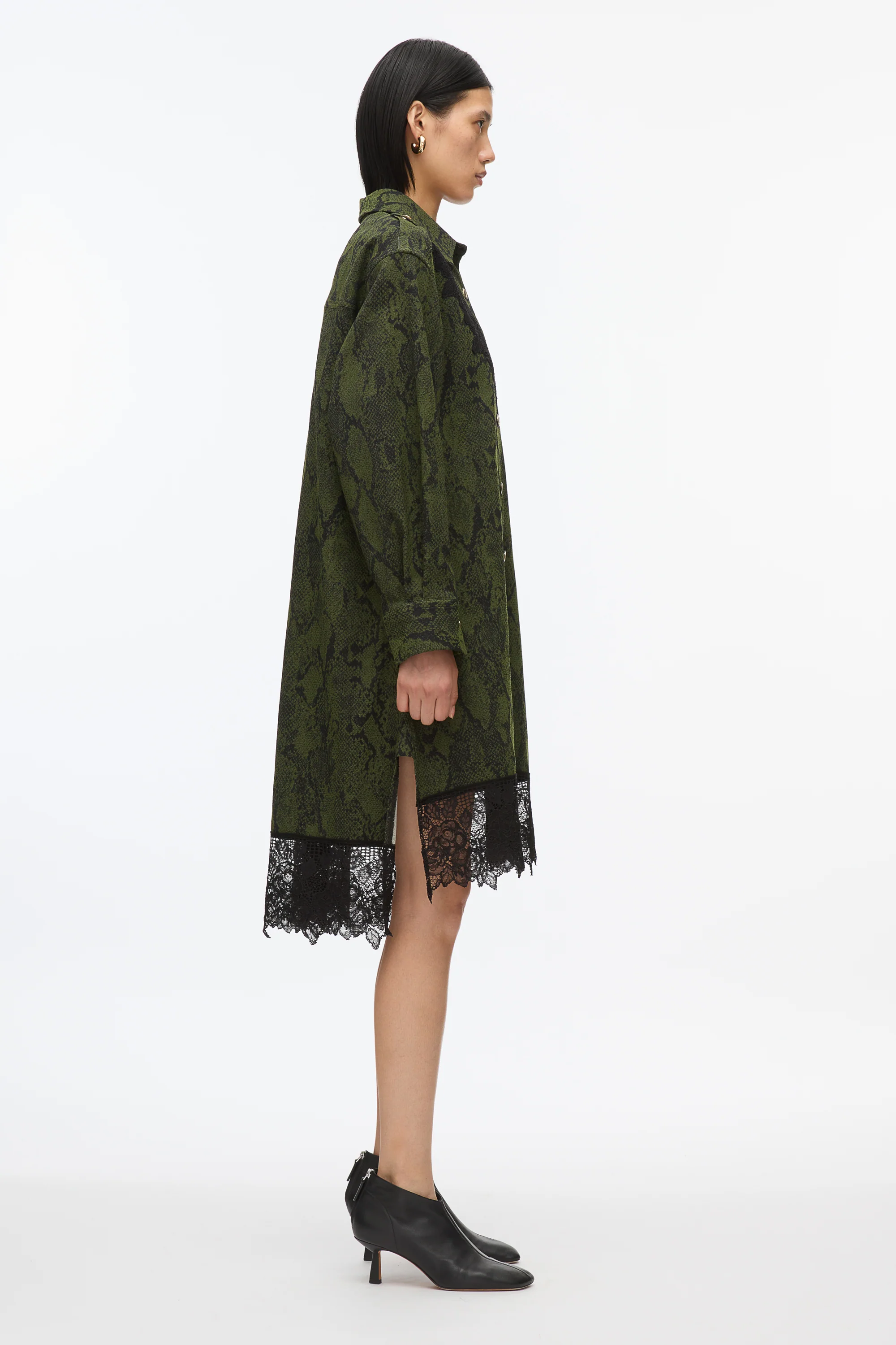 Stretch Snake Shirt Dress with Lace Inlay - Image 3