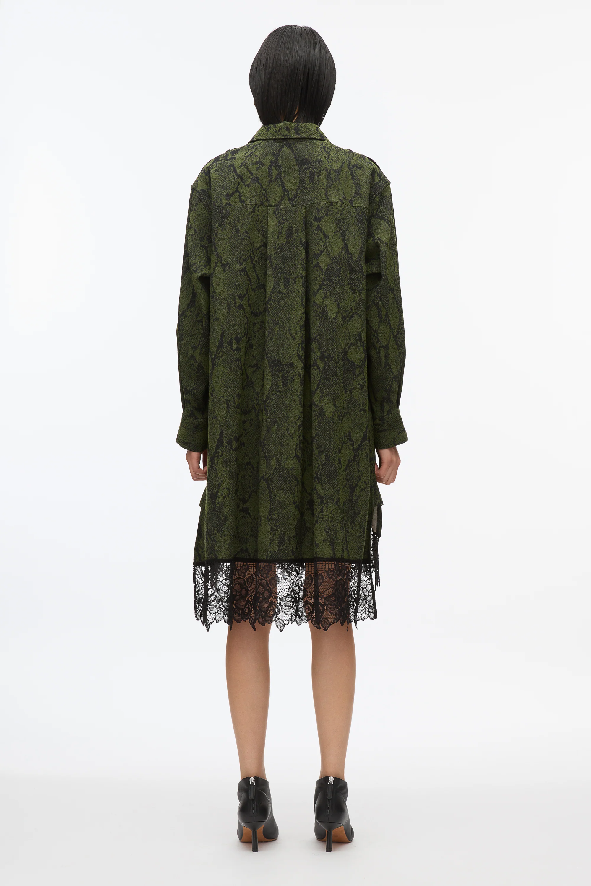 Stretch Snake Shirt Dress with Lace Inlay - Image 4