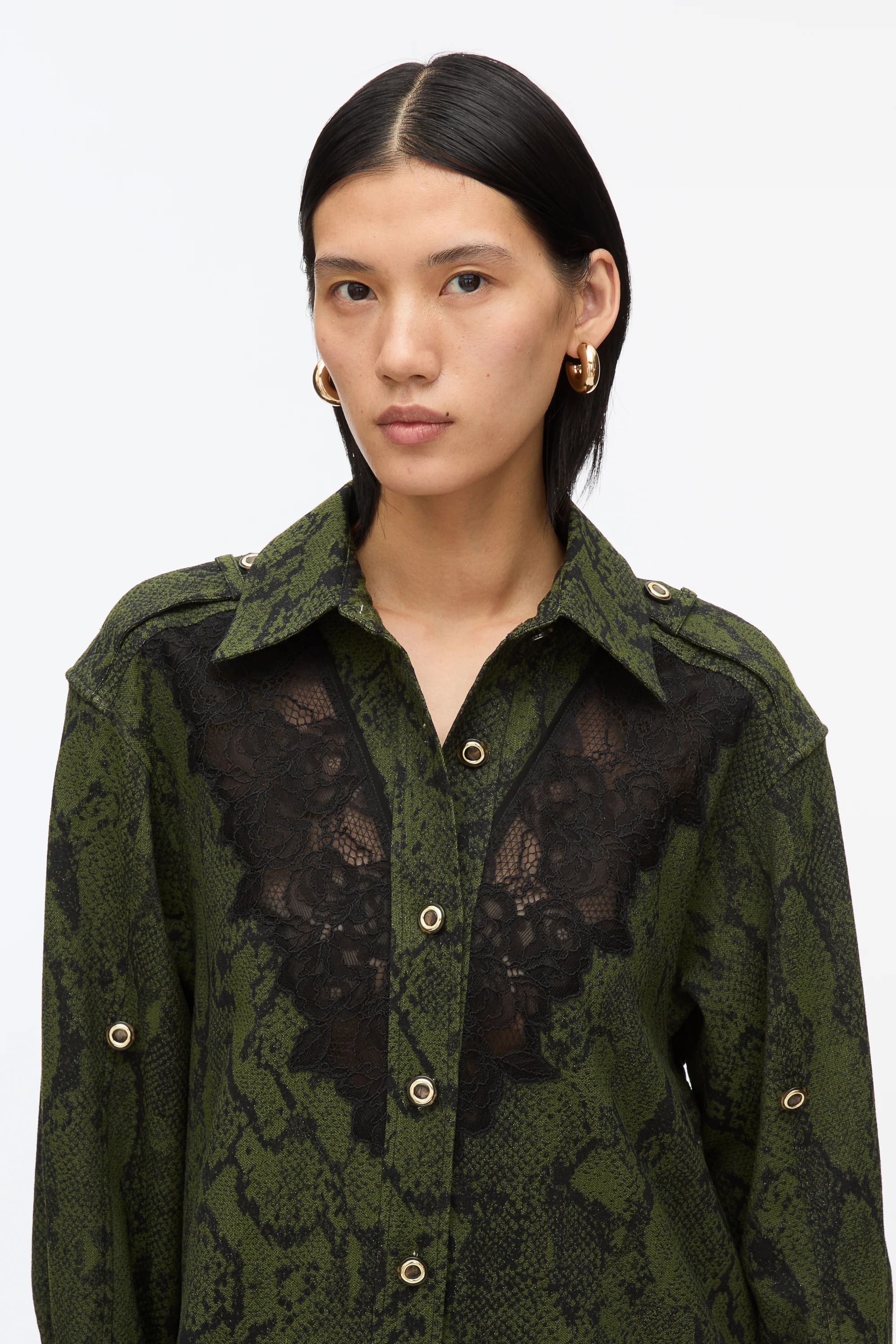 Stretch Snake Shirt Dress with Lace Inlay - Image 5