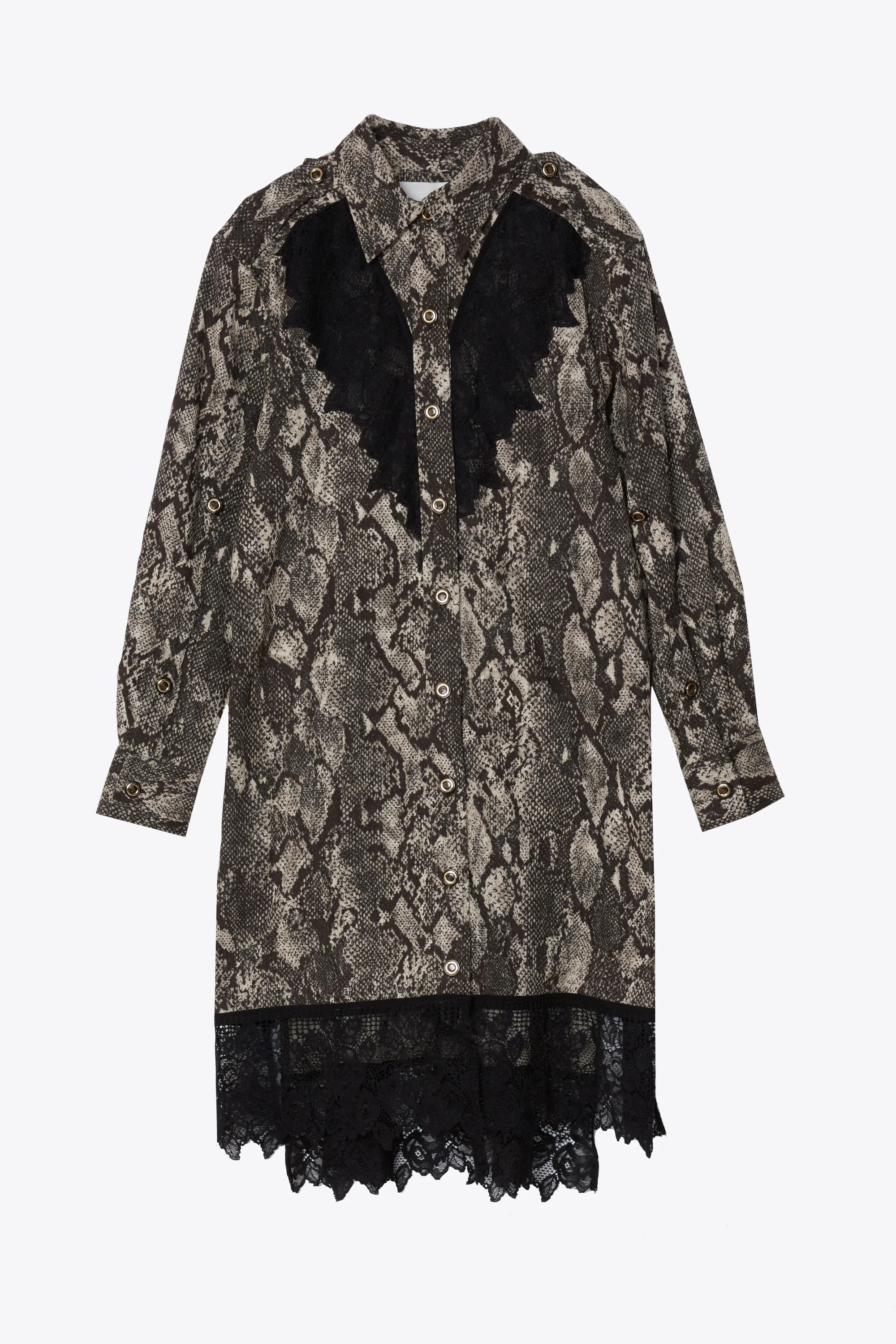 Stretch Snake Shirt Dress with Lace Inlay - Image 6