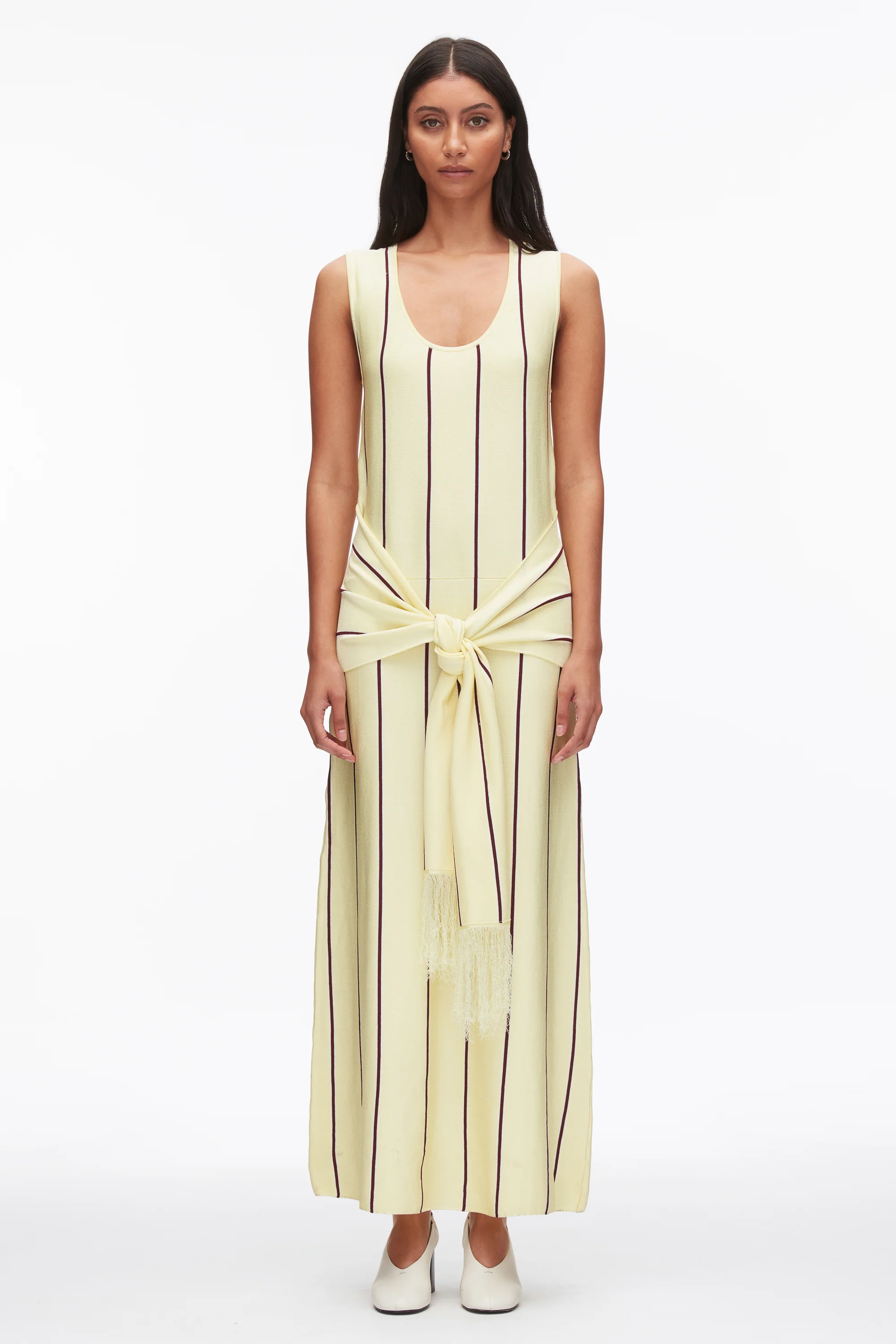 Stripe Midi Dress with Fringe Waist Tie - Image 10
