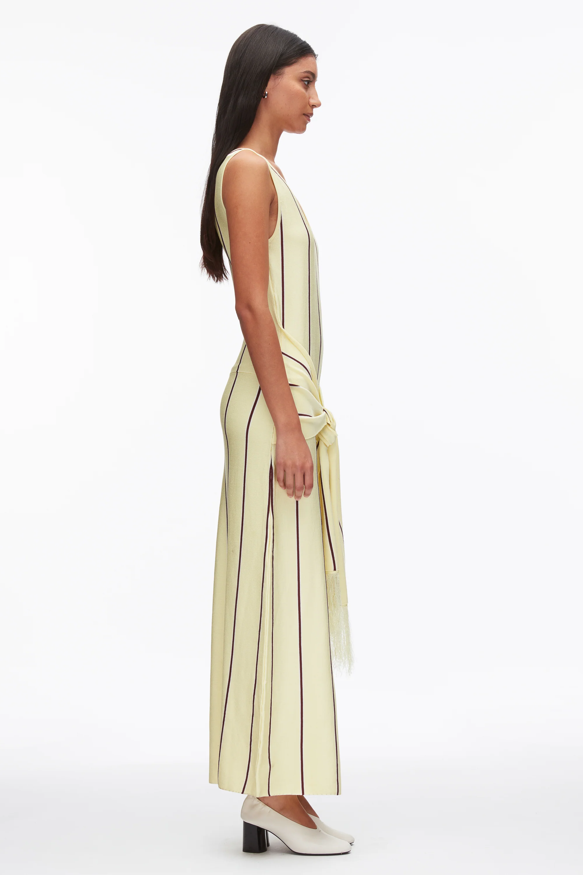 Stripe Midi Dress with Fringe Waist Tie - Image 11