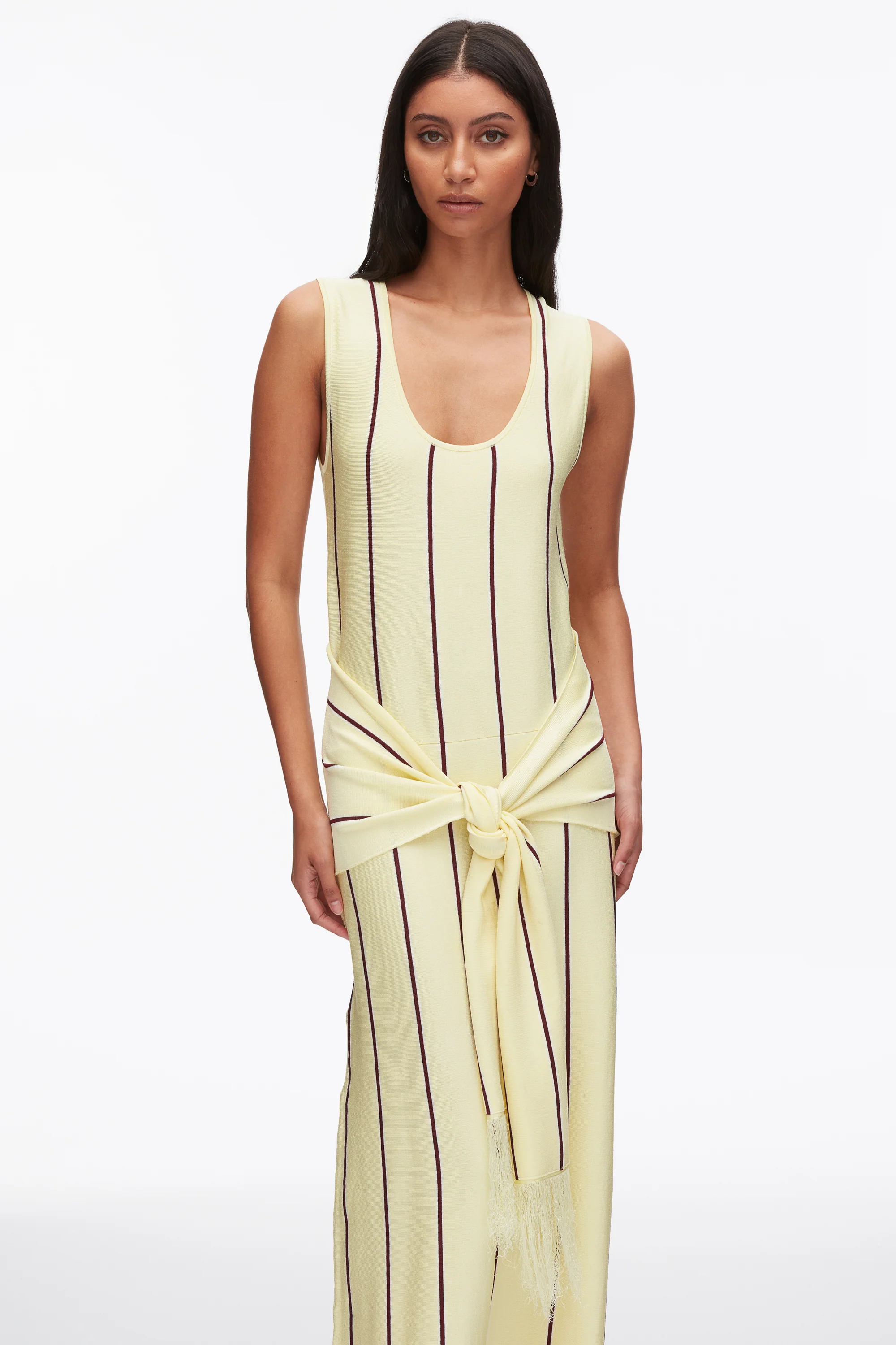 Stripe Midi Dress with Fringe Waist Tie - Image 13
