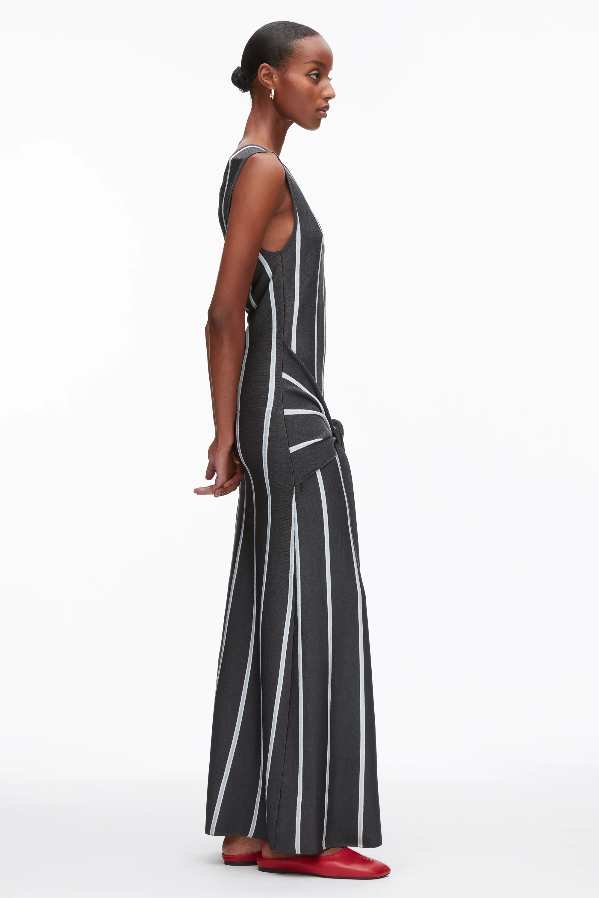 Stripe Midi Dress with Fringe Waist Tie - Image 3