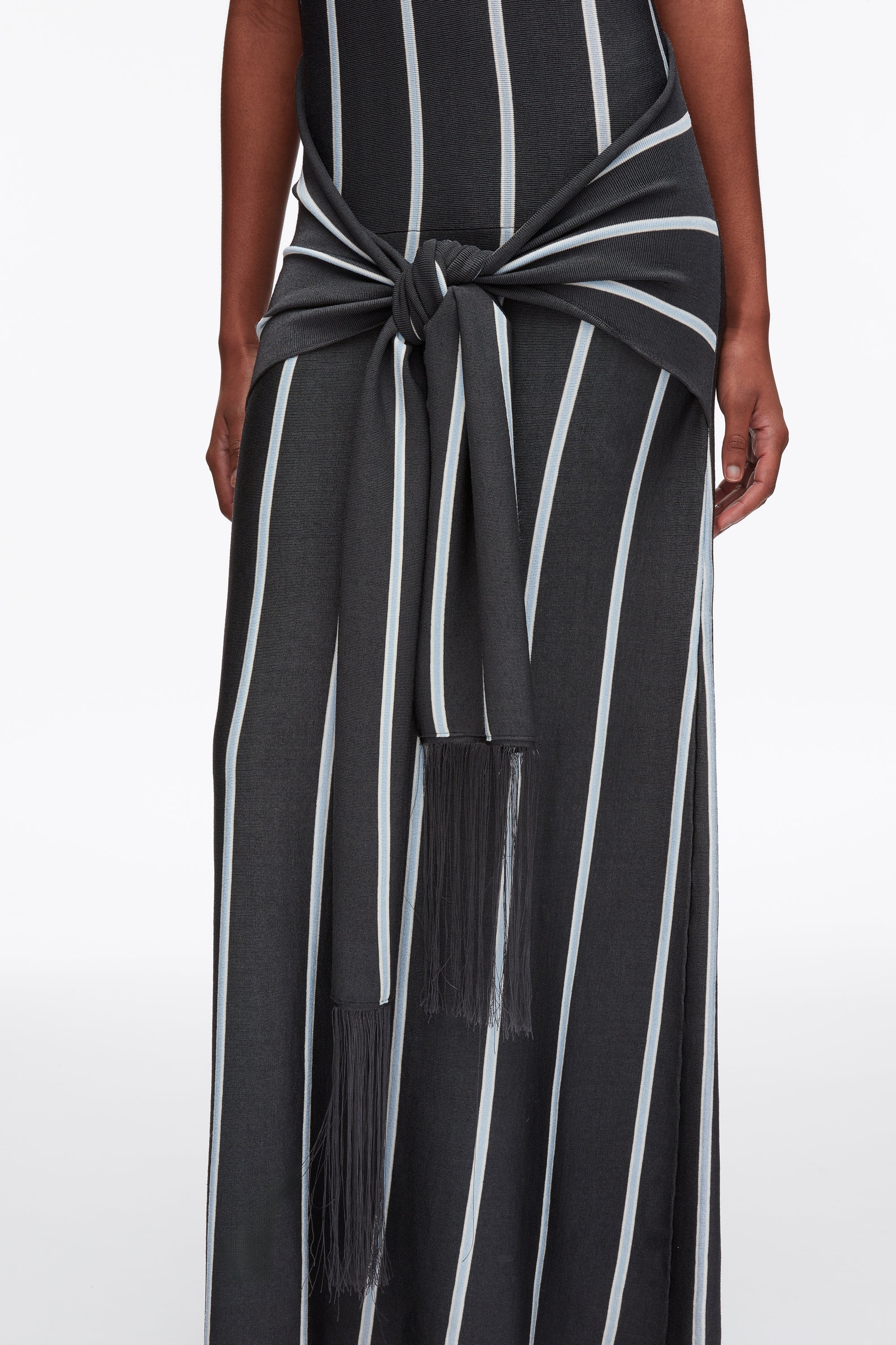 Stripe Midi Dress with Fringe Waist Tie - Image 7