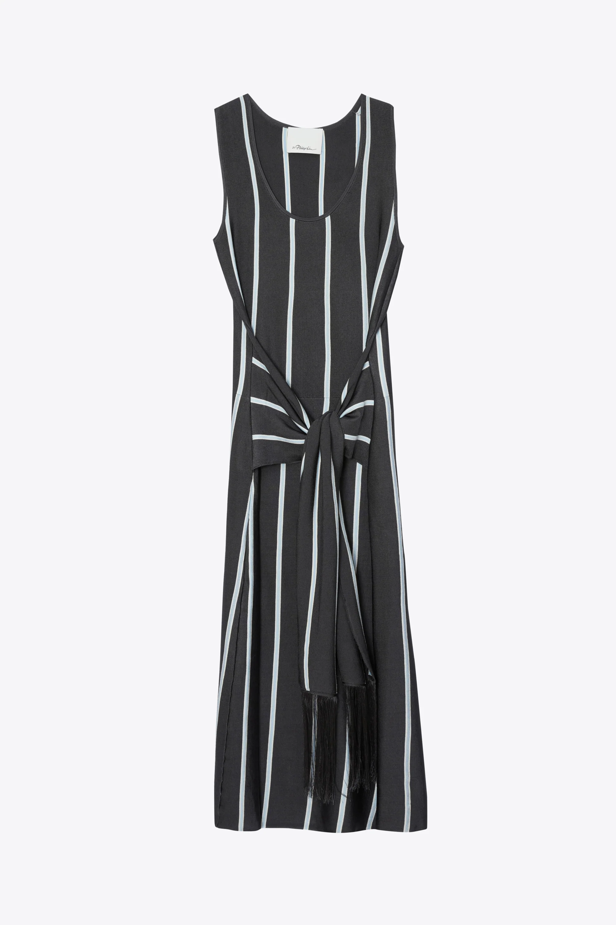 Stripe Midi Dress with Fringe Waist Tie - Image 8