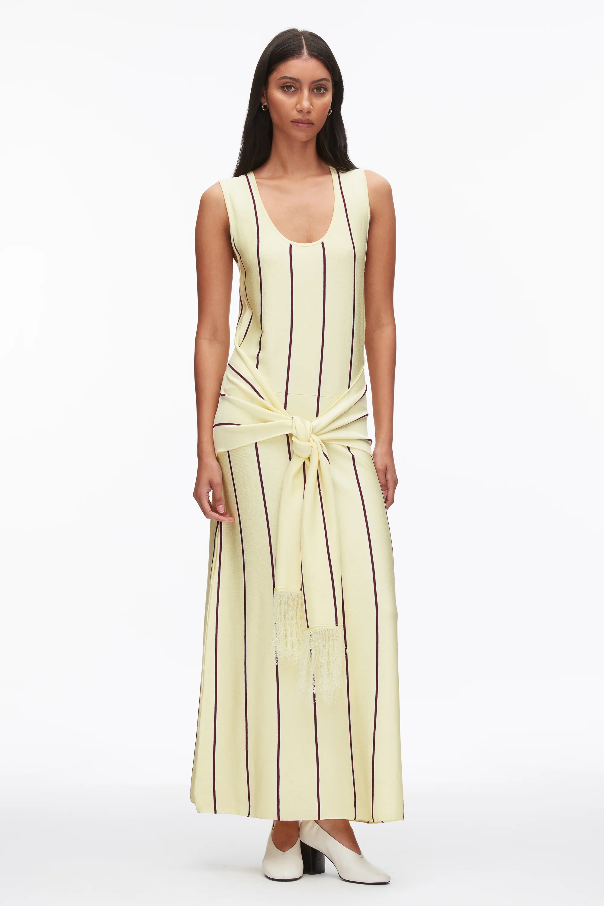 Stripe Midi Dress with Fringe Waist Tie - Image 9