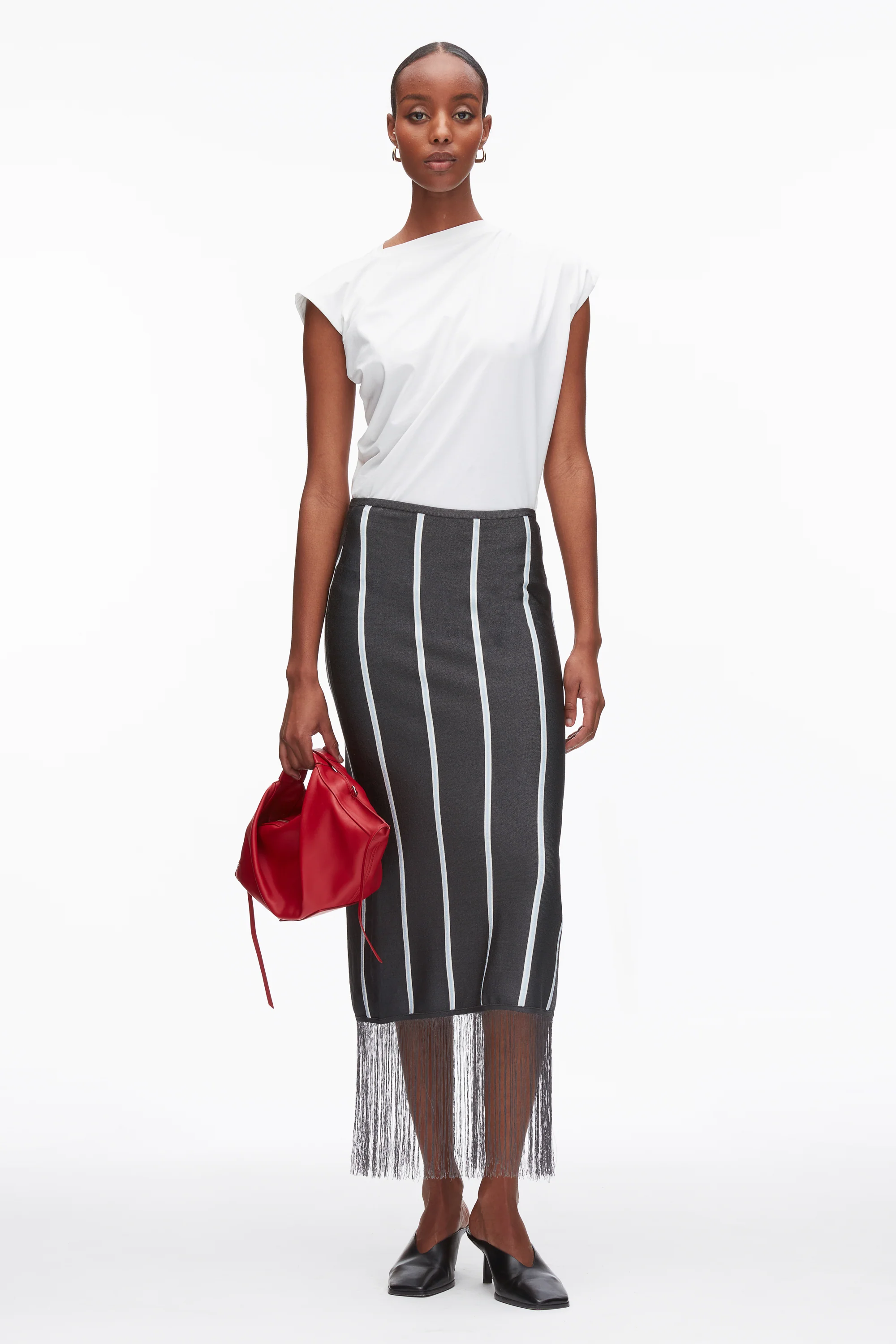 Stripe Midi Skirt with Fringe - Image 9