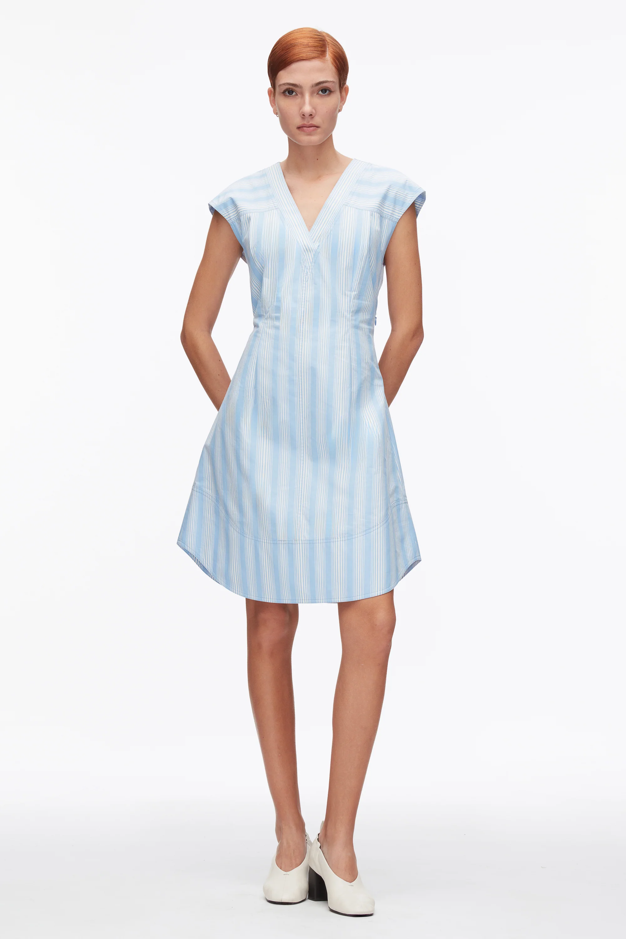 Striped Cap Sleeve Knee-Length Dress