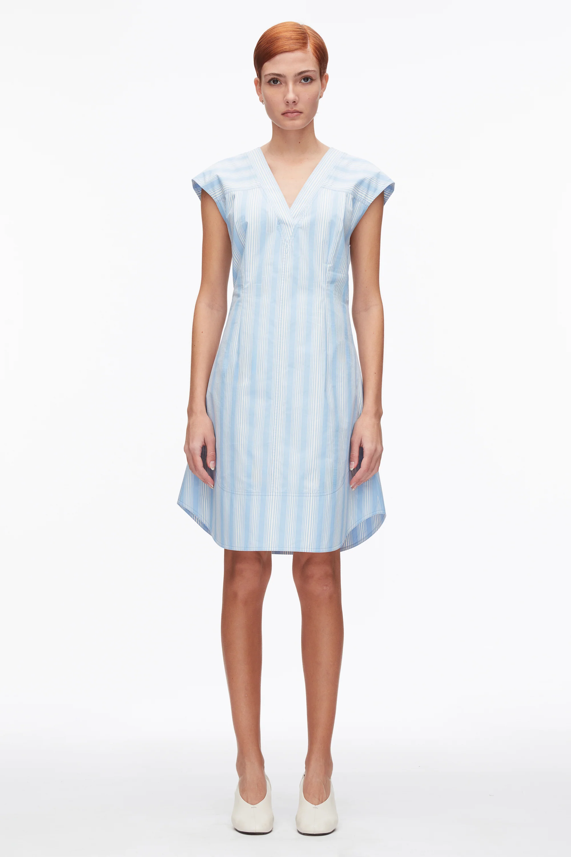 Striped Cap Sleeve Knee-Length Dress - Image 2