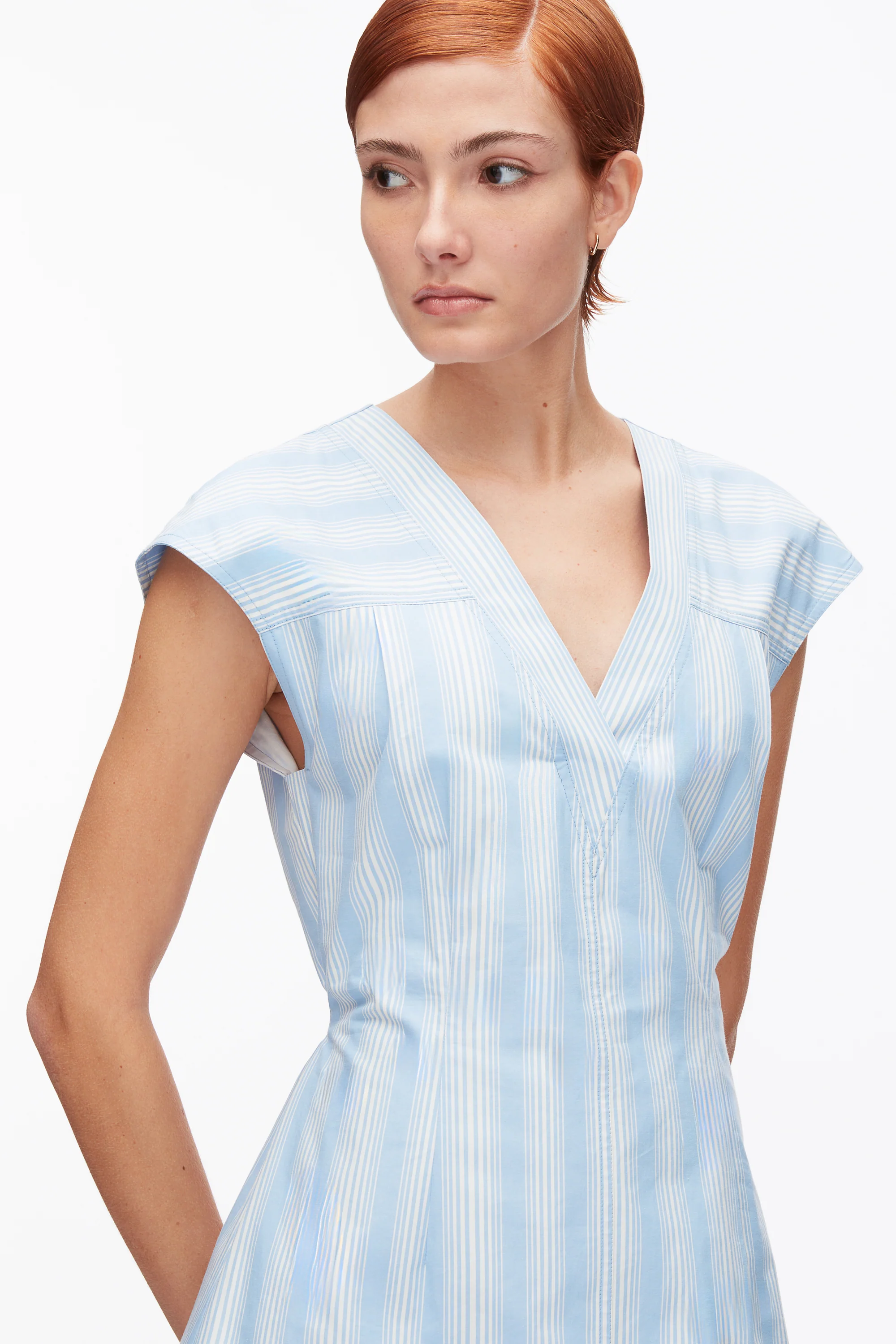 Striped Cap Sleeve Knee-Length Dress - Image 6