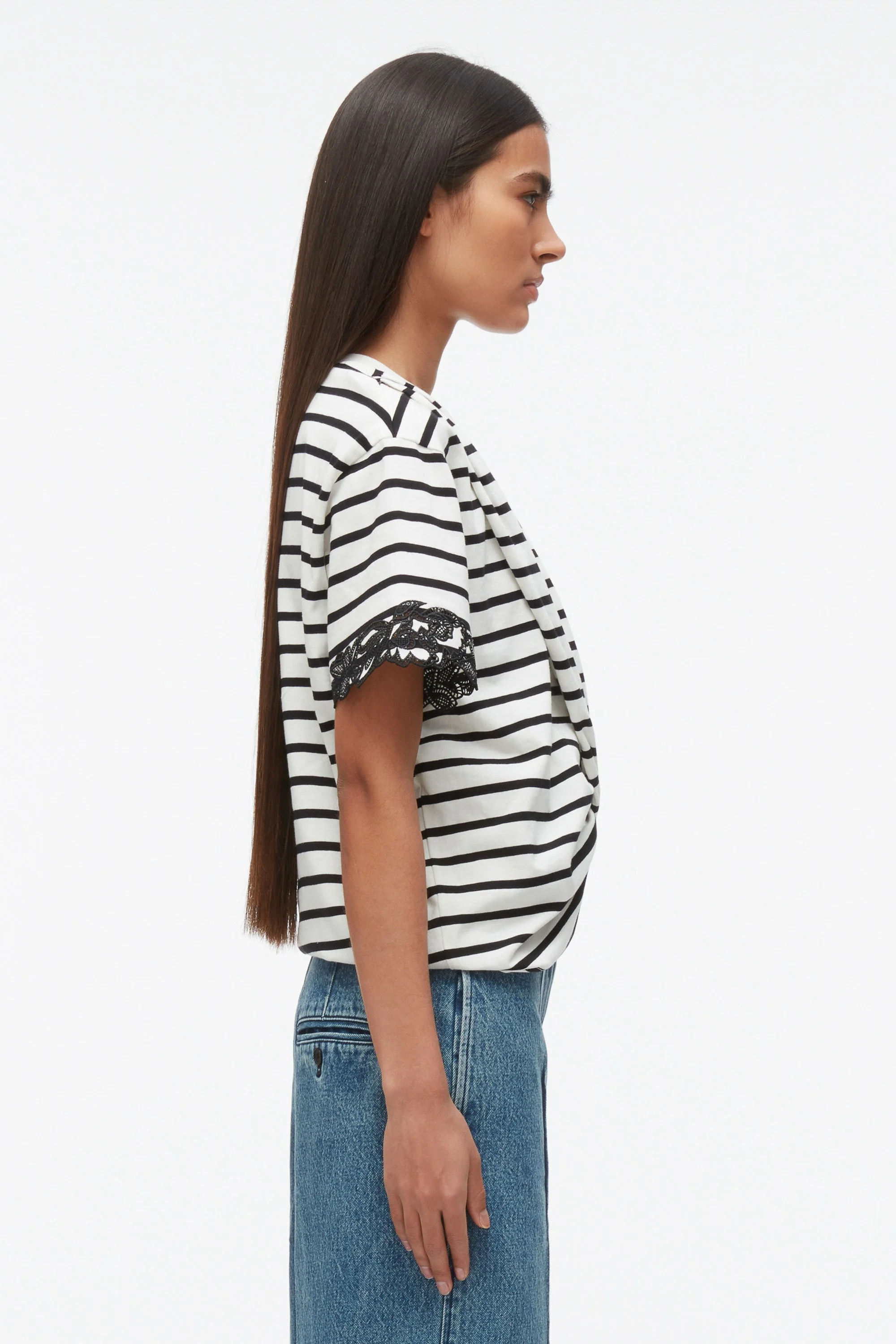 Draped Tee with Lace Embroidery - Image 3