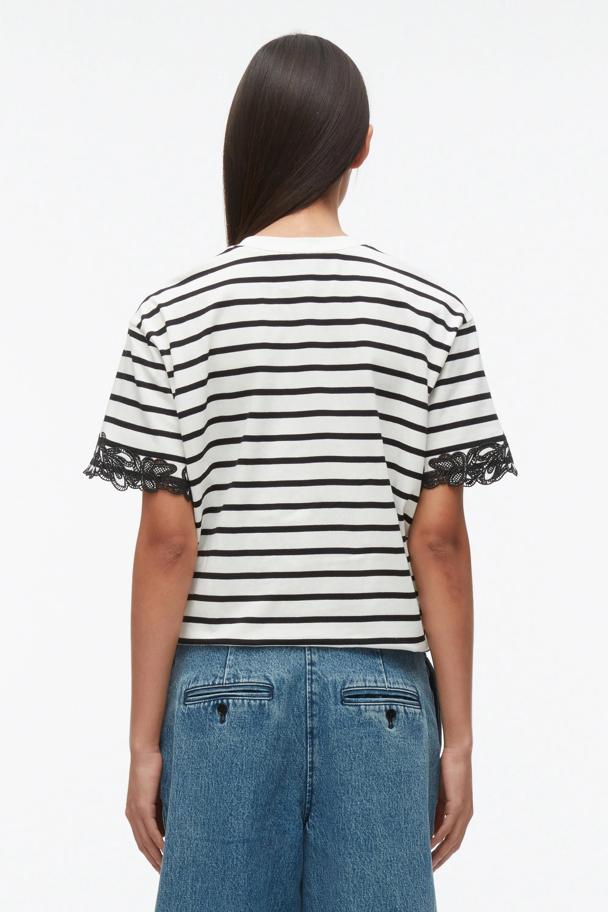 Draped Tee with Lace Embroidery - Image 4
