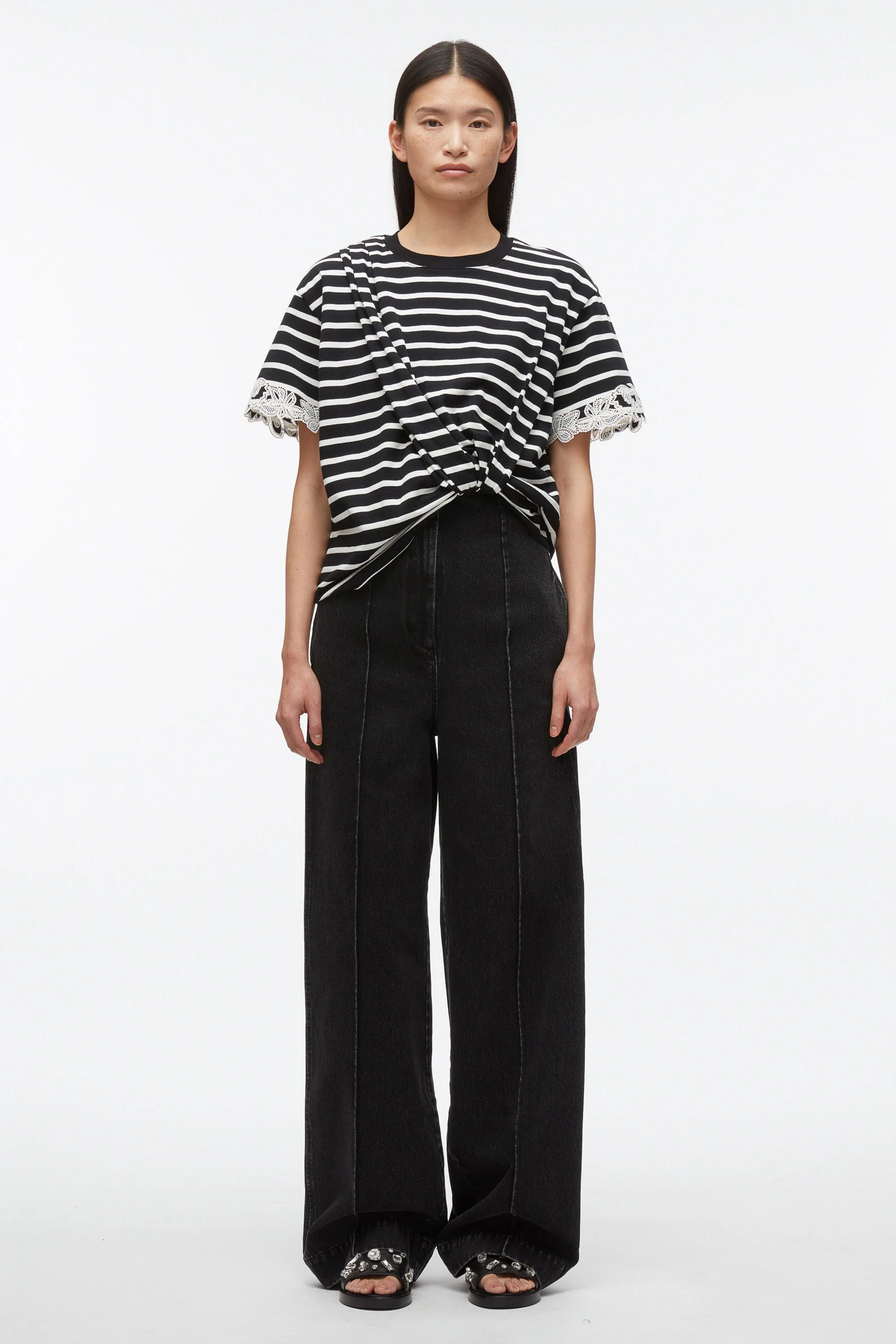 Draped Tee with Lace Embroidery - Image 6