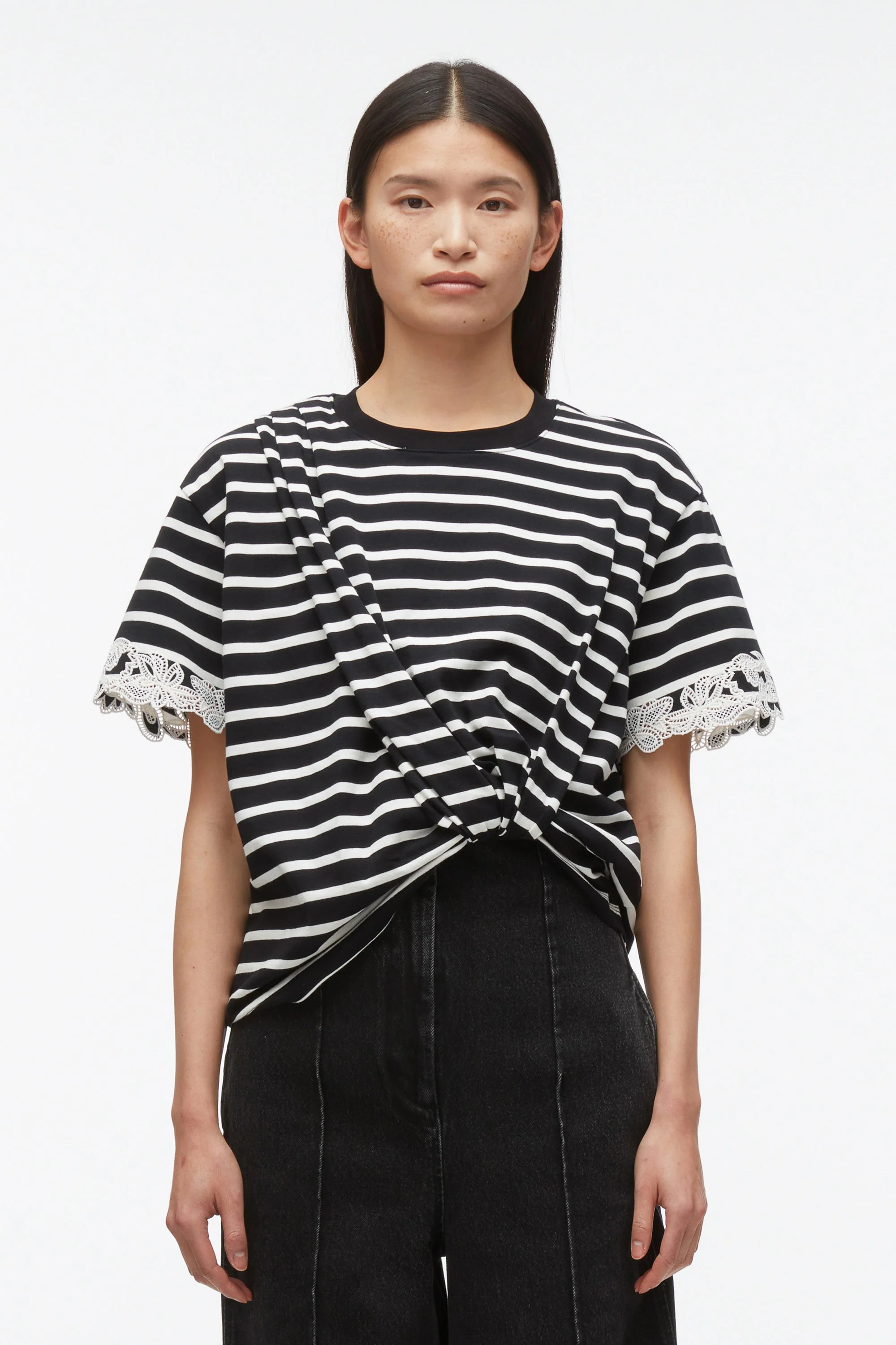 Draped Tee with Lace Embroidery - Image 7
