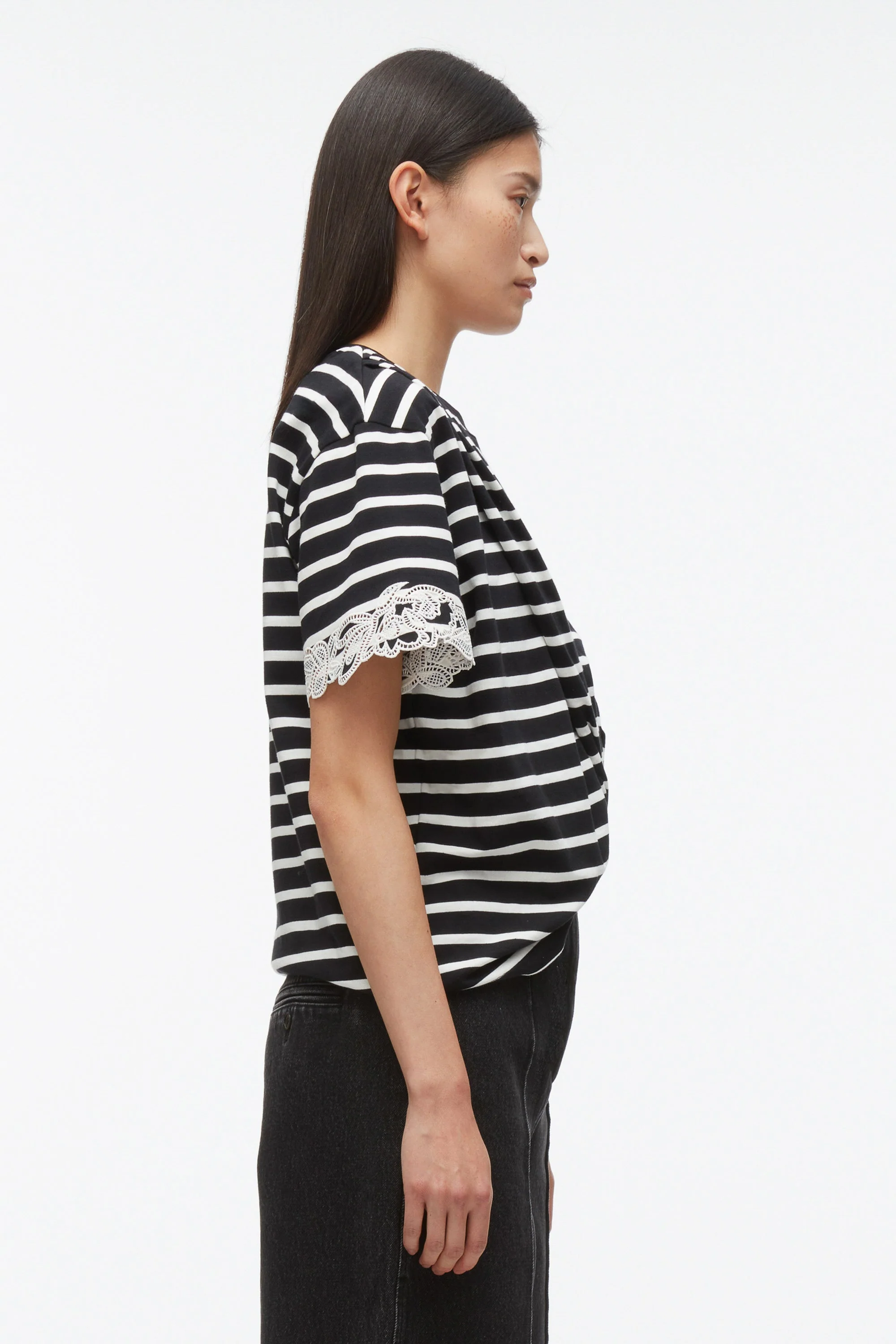 Draped Tee with Lace Embroidery - Image 8