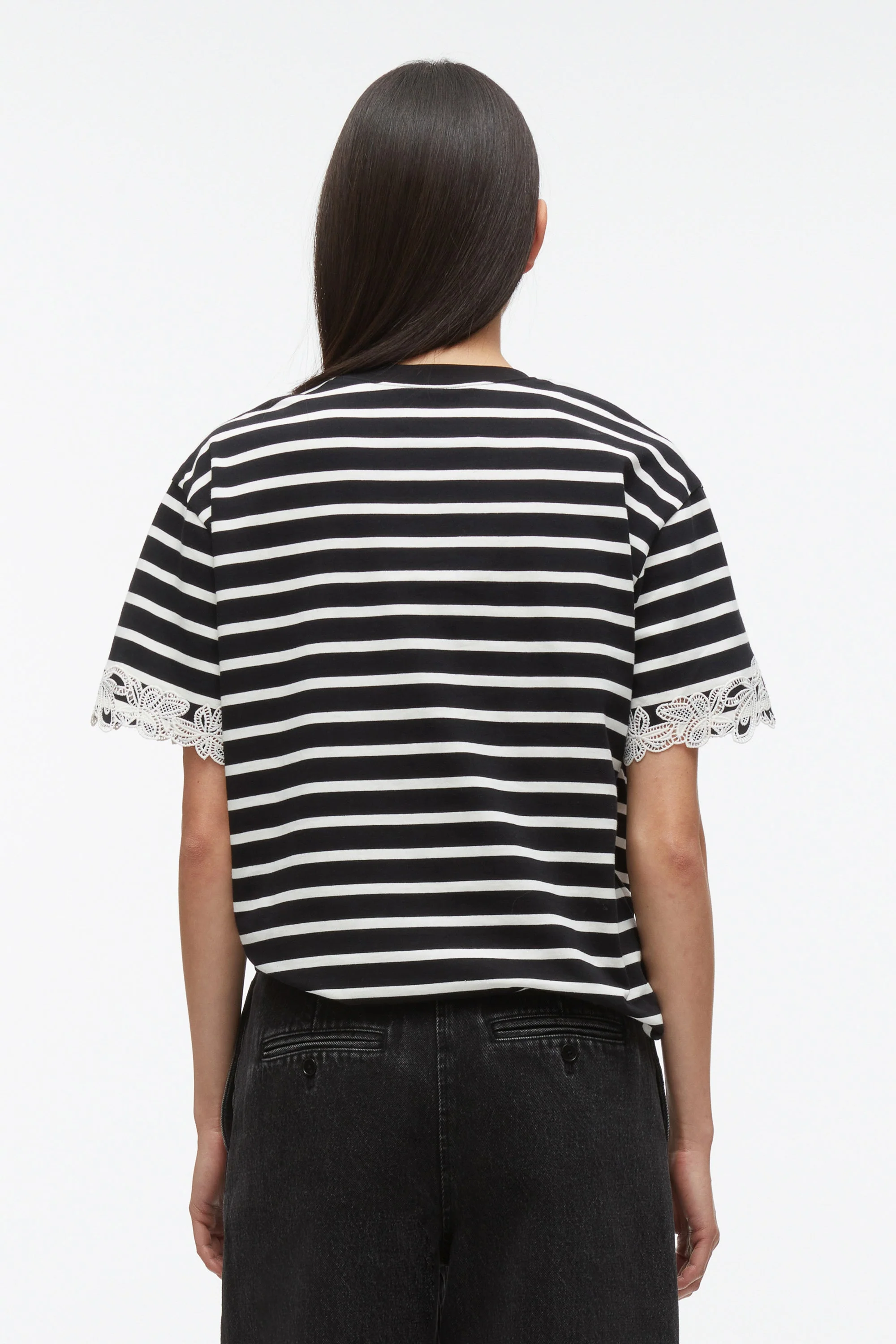 Draped Tee with Lace Embroidery - Image 9