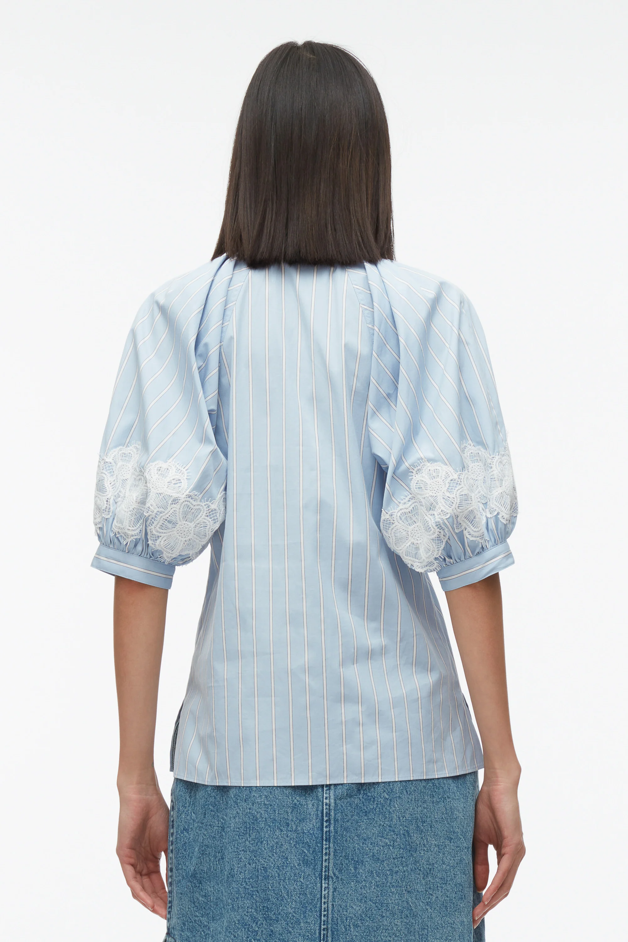 Lantern Sleeve Stripe Shirt with Lace - Image 4