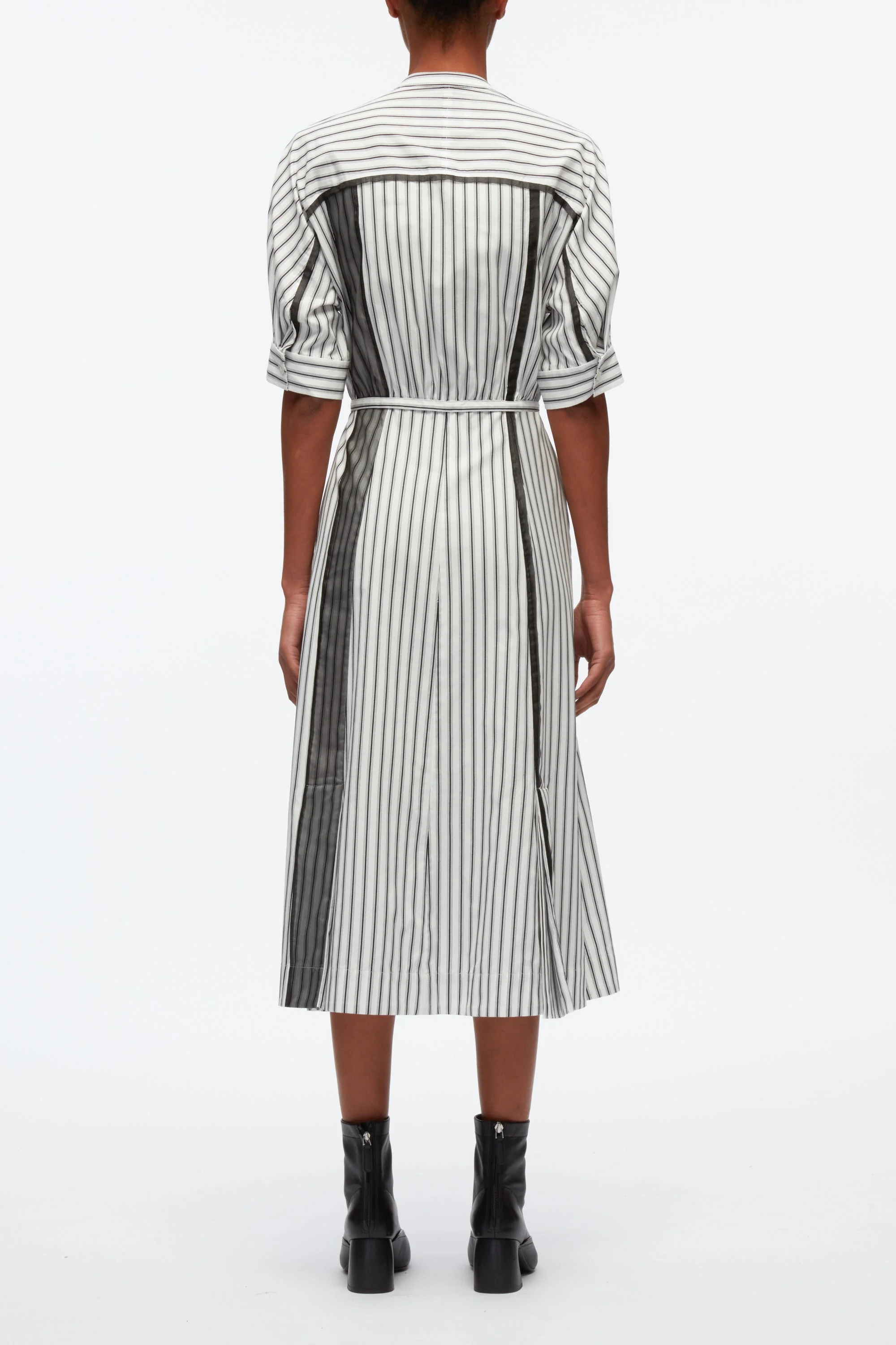 Striped Shirt Dress With Organza Overlay - Image 3