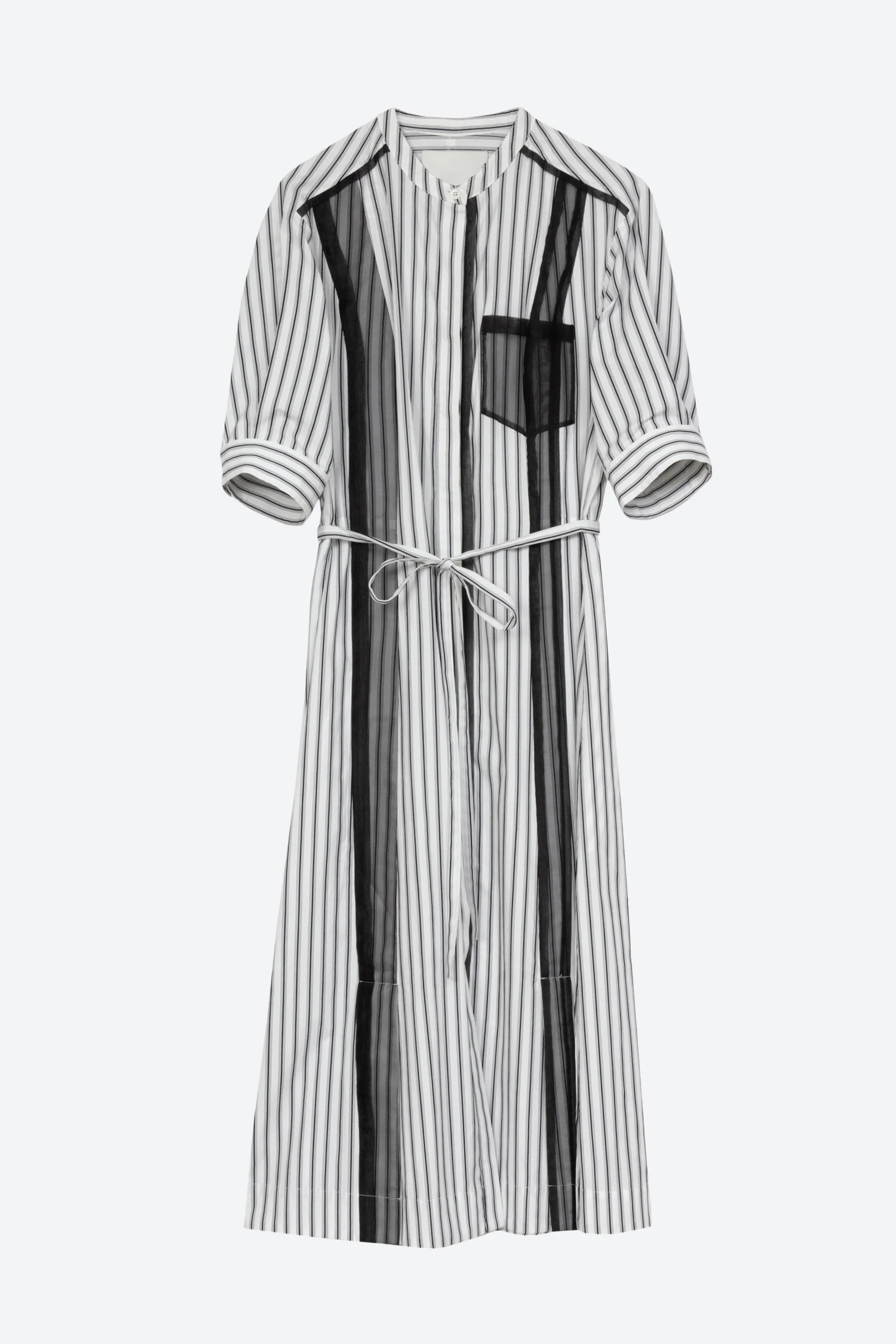 Striped Shirt Dress With Organza Overlay - Image 5
