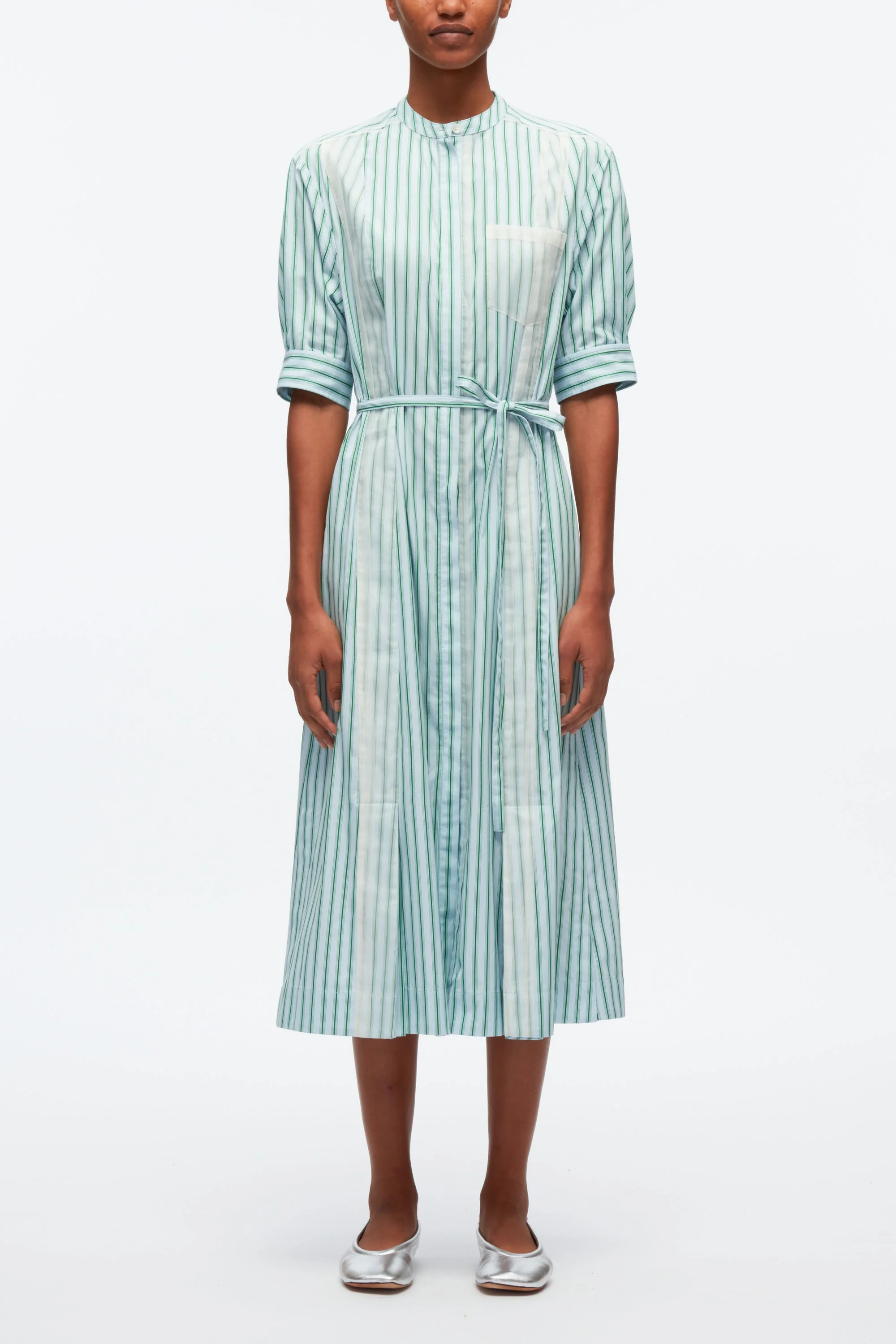 Striped Shirt Dress With Organza Overlay - Image 6
