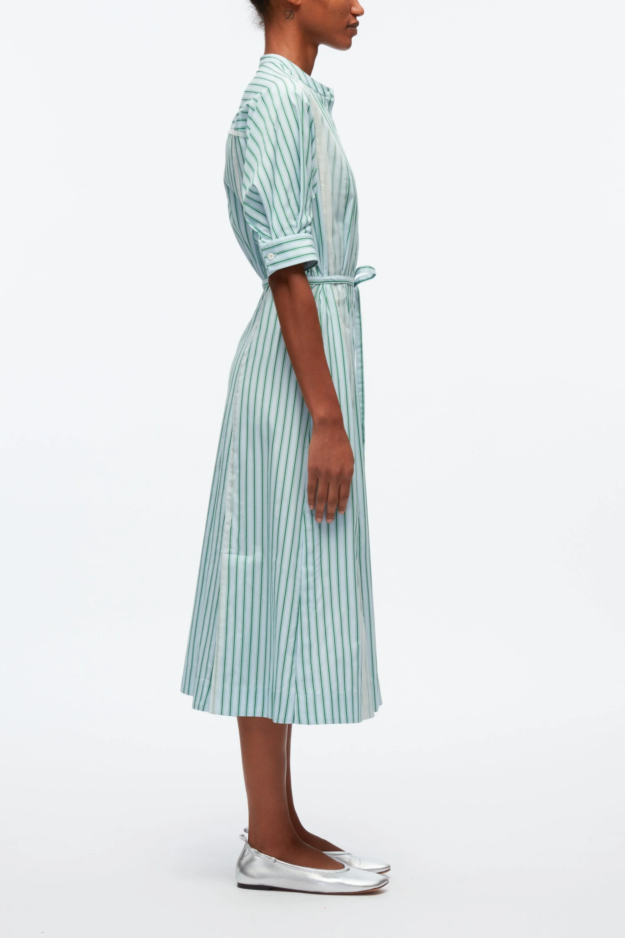 Striped Shirt Dress With Organza Overlay - Image 7