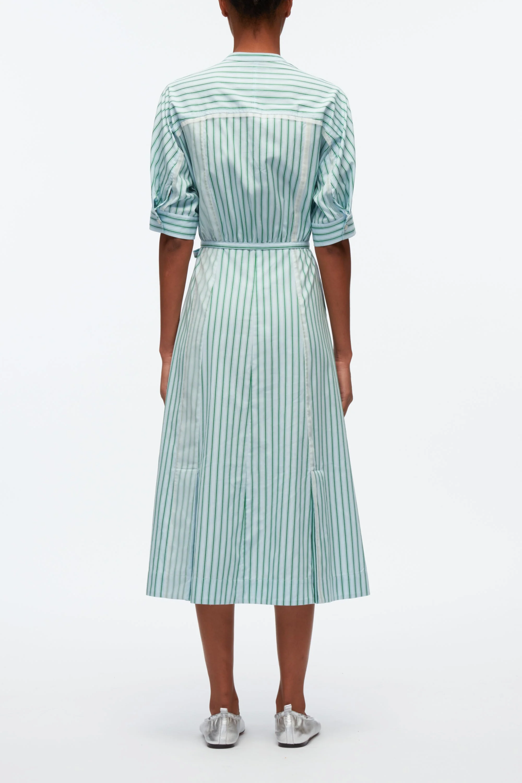 Striped Shirt Dress With Organza Overlay - Image 8