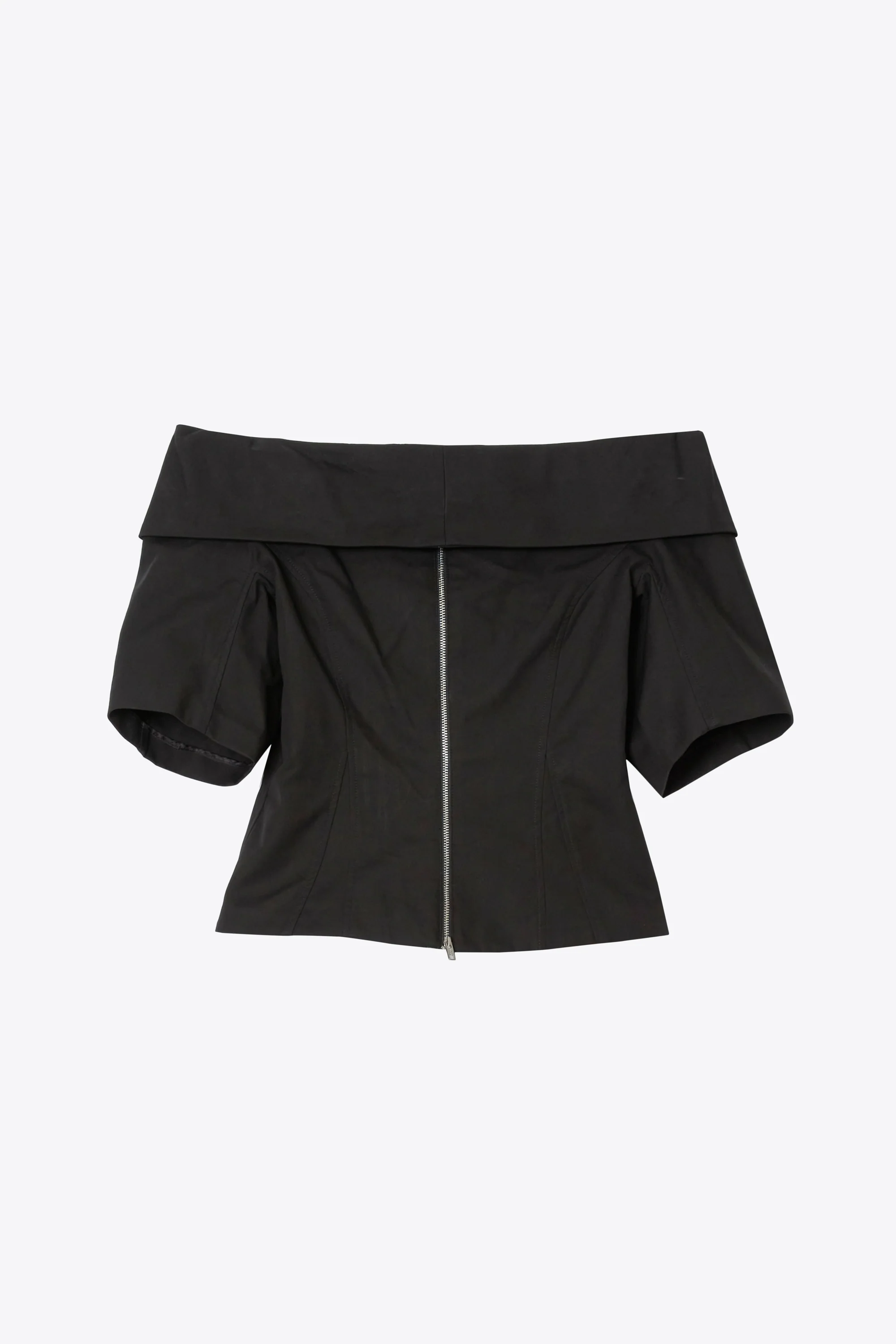 Structured Cotton Off Shoulder Zip-Front Top
