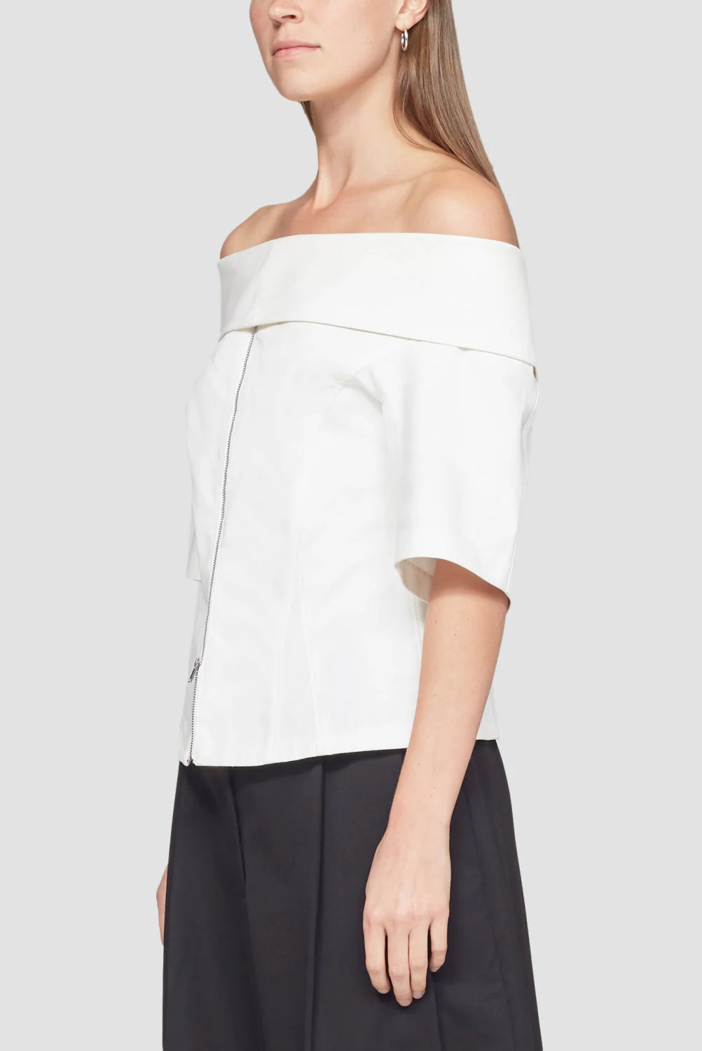 Structured Cotton Off Shoulder Zip-Front Top - Image 3