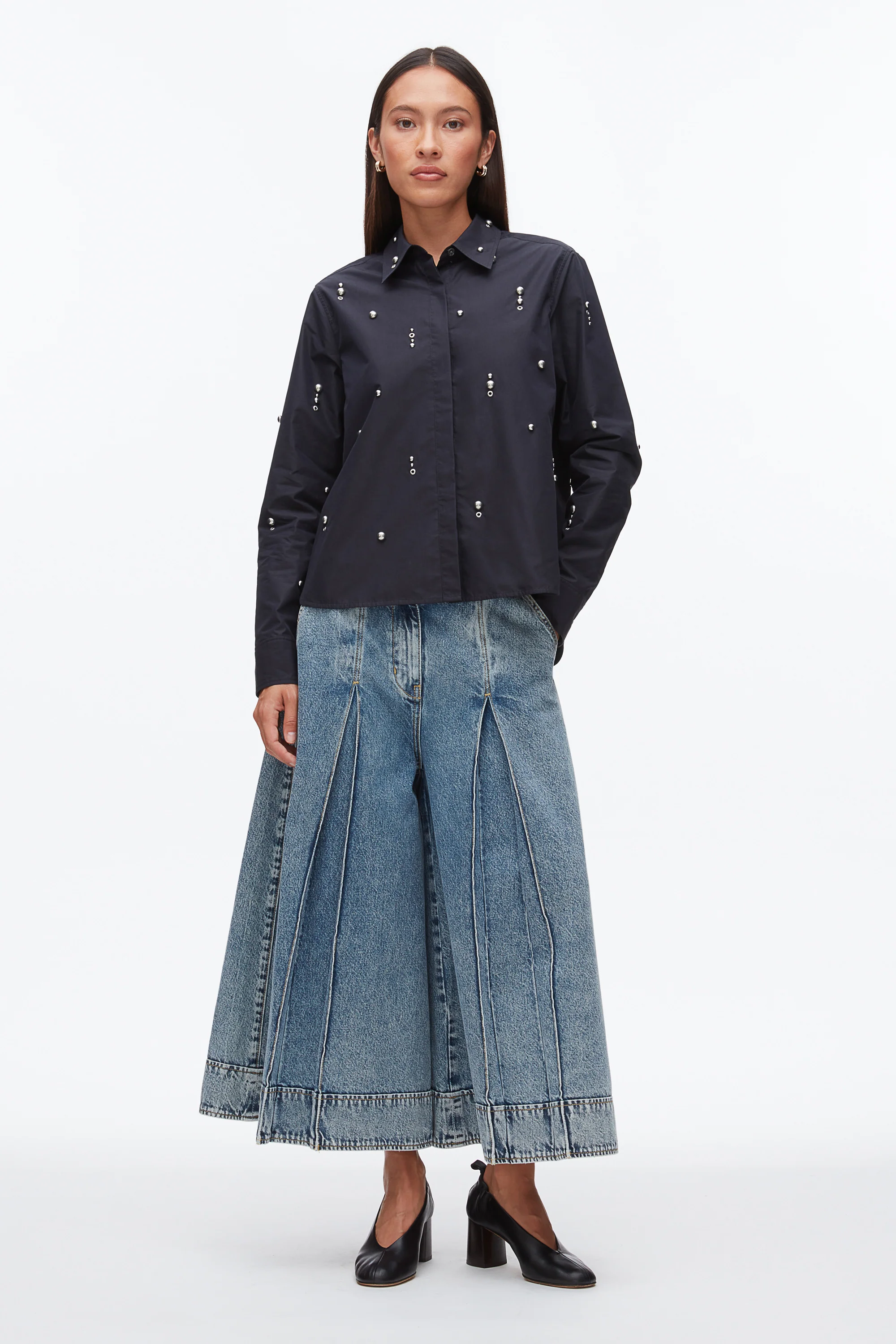 Stud Embellished Cropped Shirt