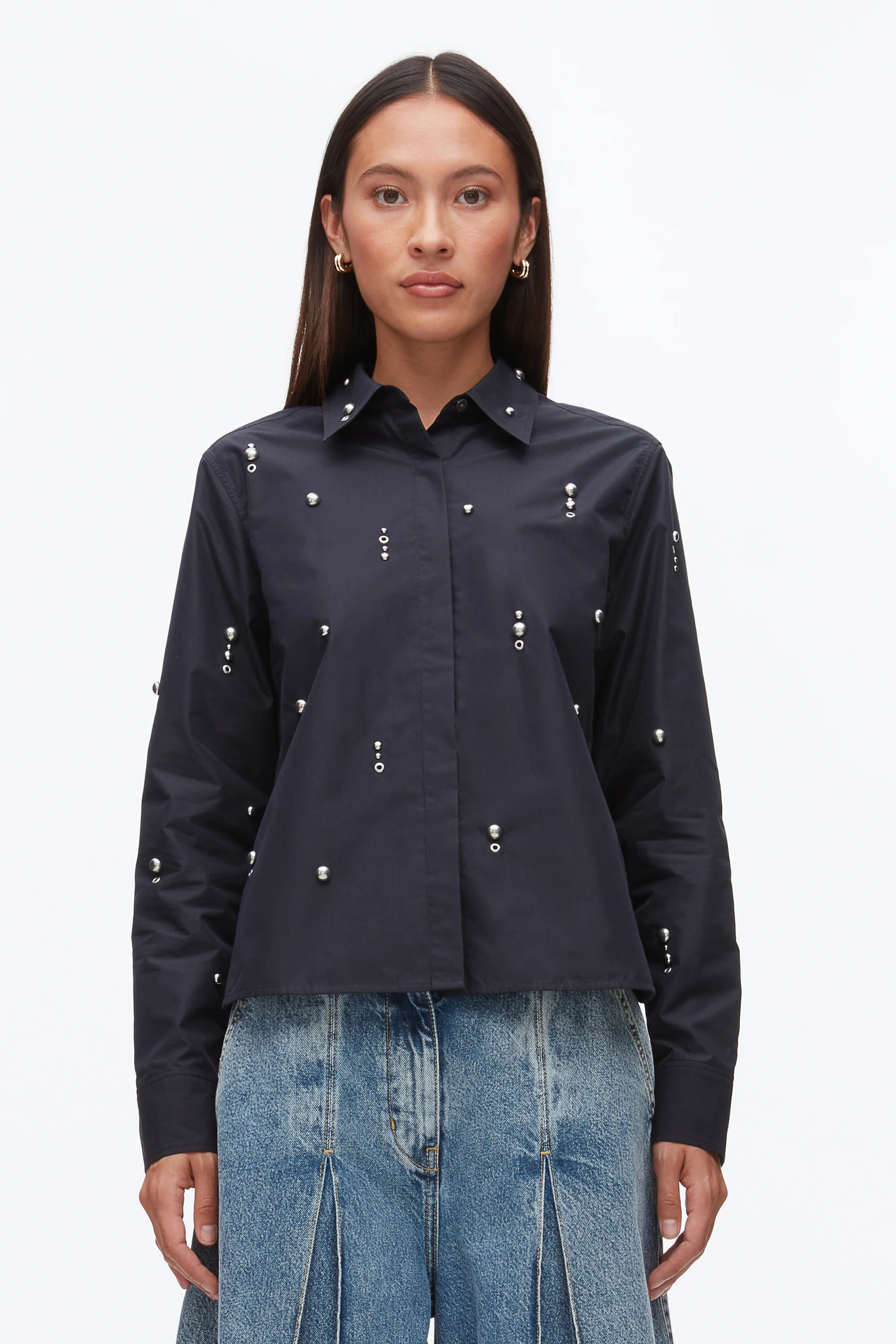 Stud Embellished Cropped Shirt - Image 3