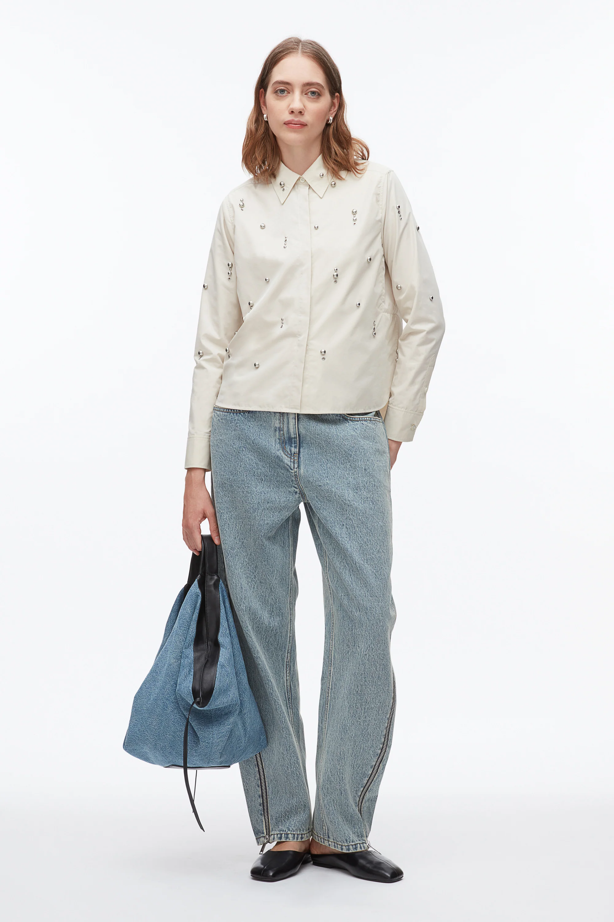 Stud Embellished Cropped Shirt - Image 7