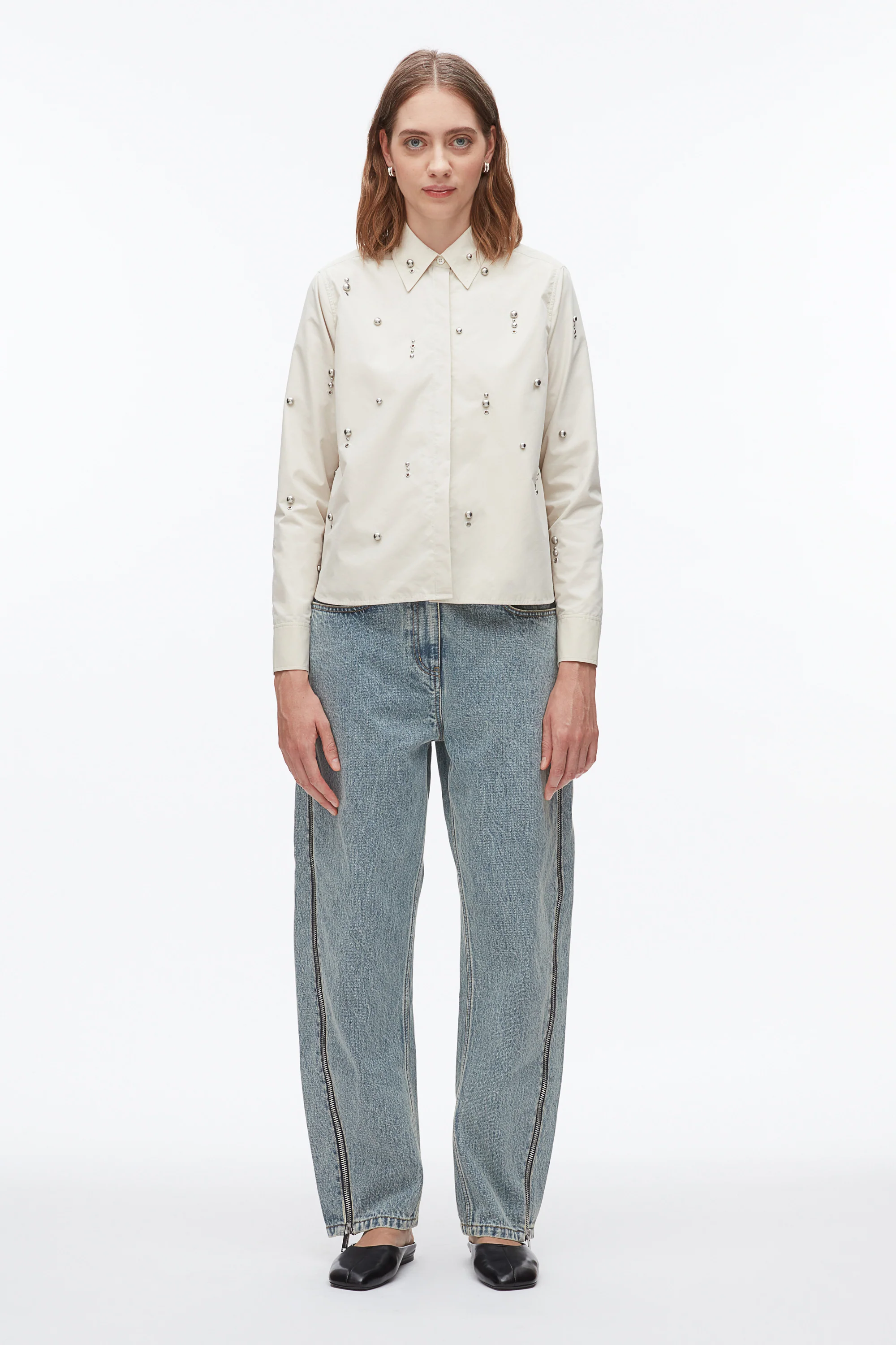 Stud Embellished Cropped Shirt - Image 8
