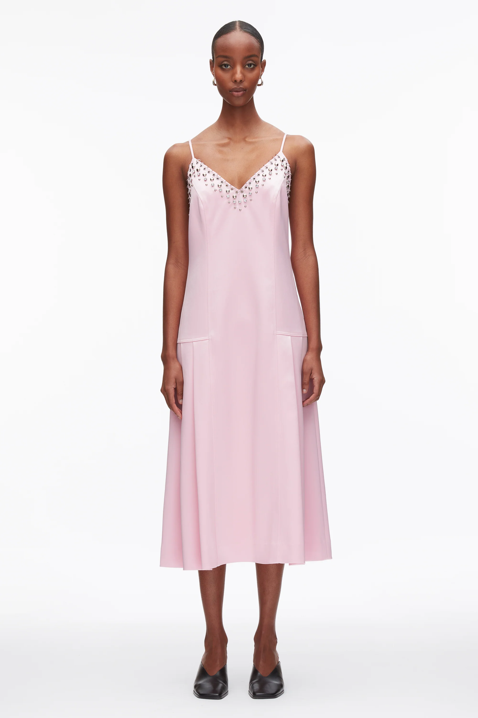 Studded Satin Pleated Cami Midi Dress - Image 10