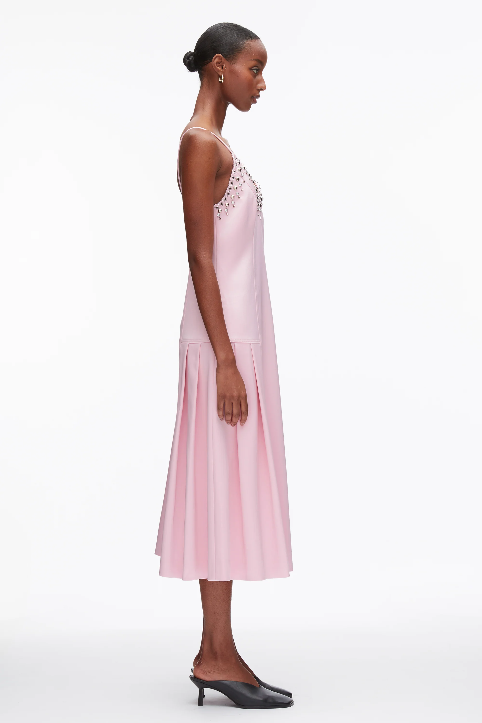 Studded Satin Pleated Cami Midi Dress - Image 11
