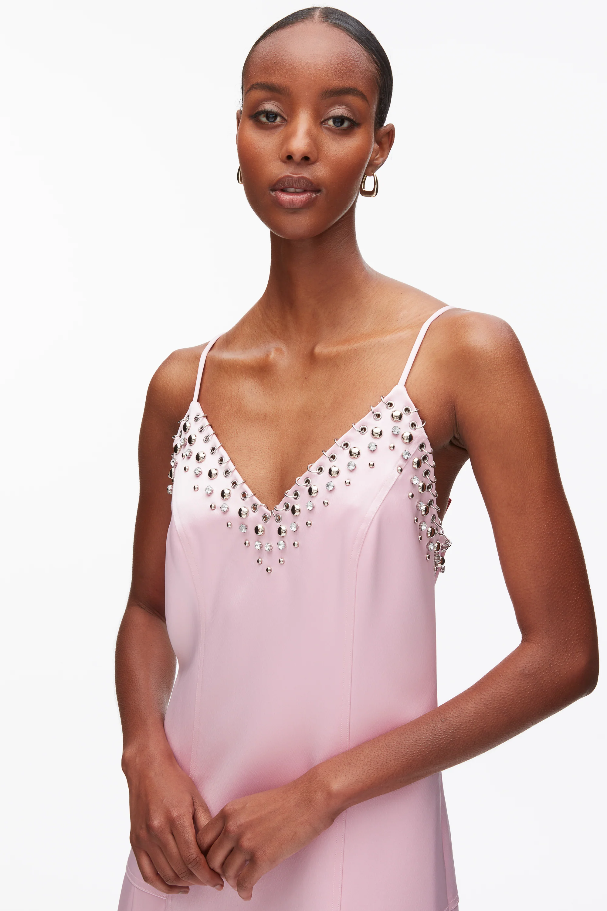 Studded Satin Pleated Cami Midi Dress - Image 13